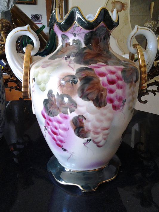 Porcelain - Flower Vase w/ Hand Painted Grape Fruit-Jantiques LLC.