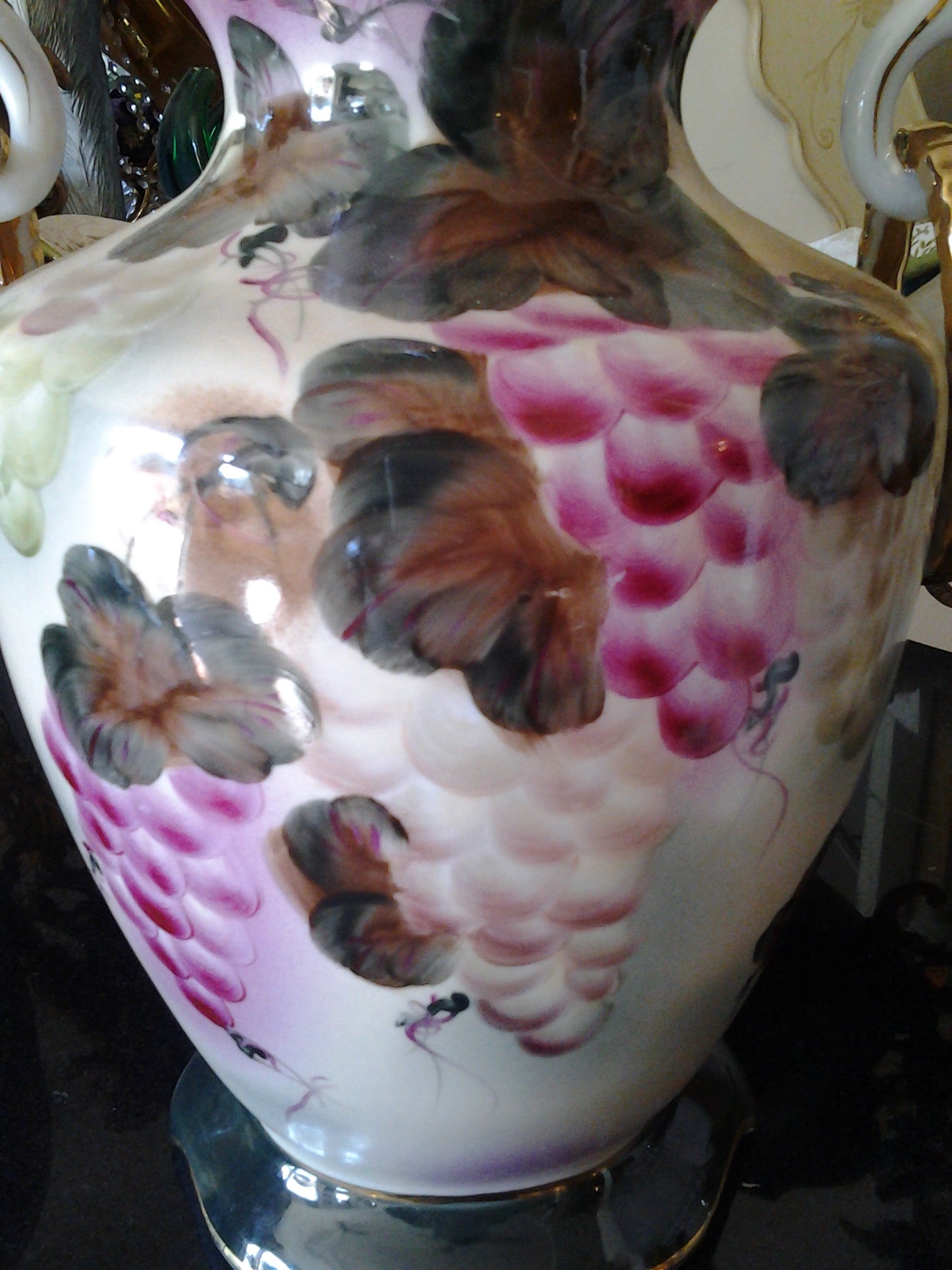 Porcelain - Flower Vase w/ Hand Painted Grape Fruit-Jantiques LLC.