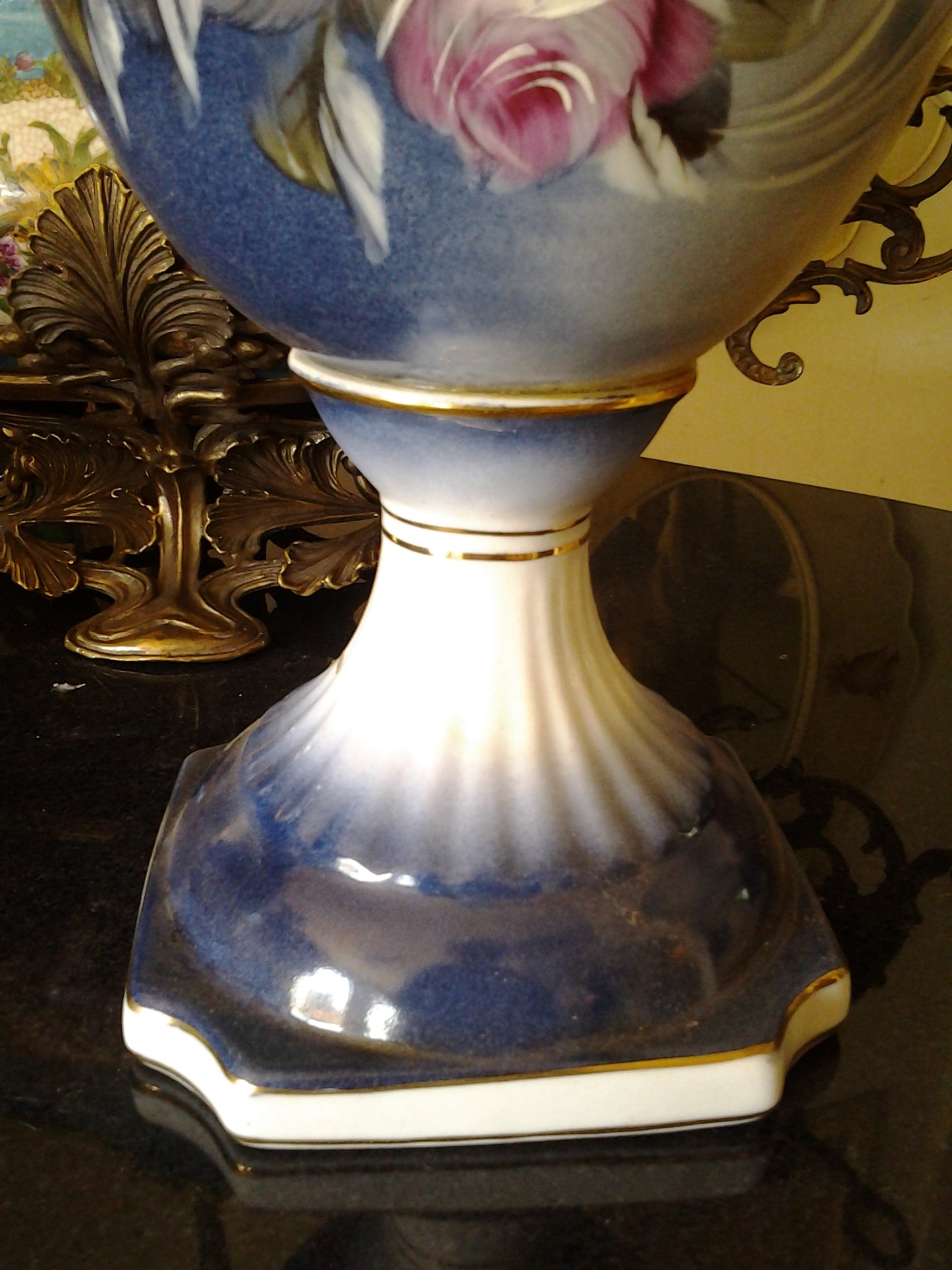 Porcelain - Blue Pitcher Vase w/ Flower Hand Painted-Jantiques LLC.