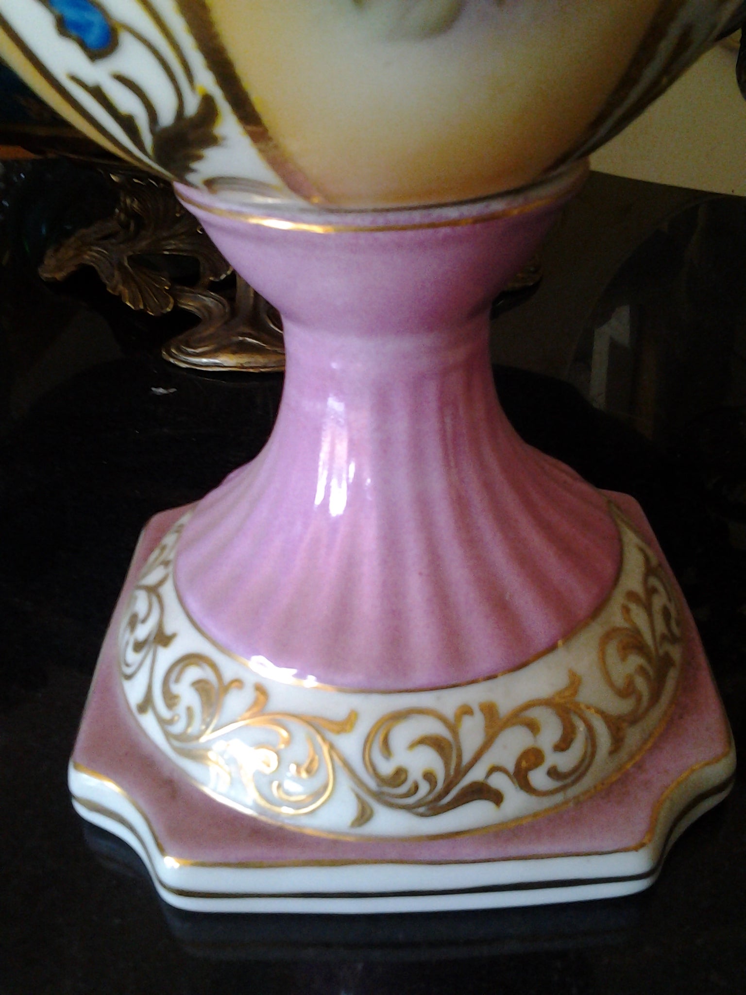 Porcelain - Pink Pitcher Vase w/ Flower Hand Painted-Jantiques LLC.