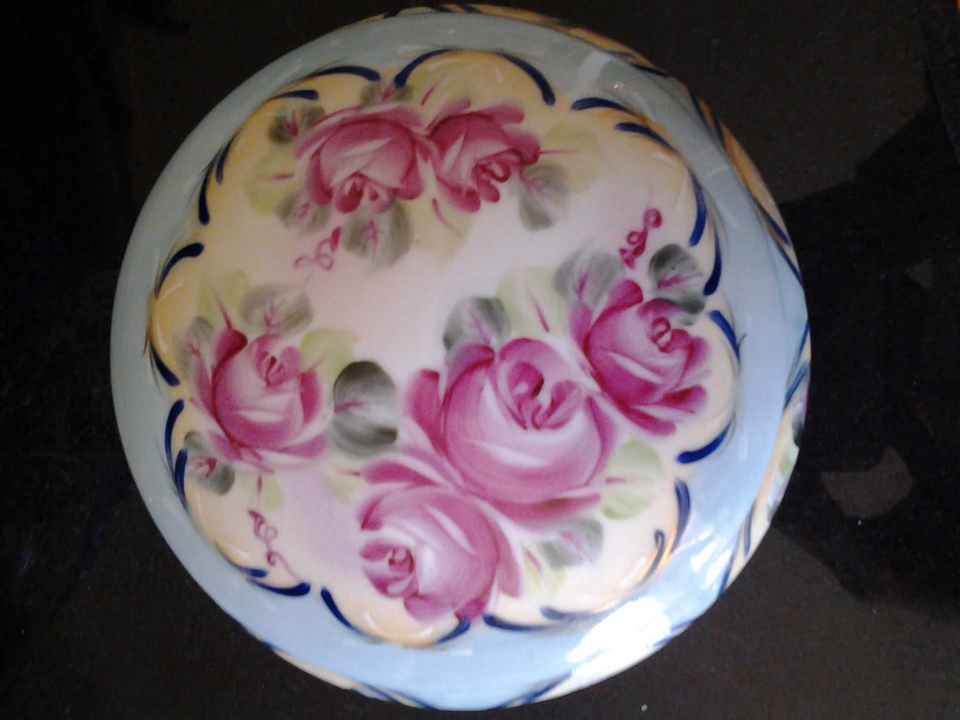 Porcelain - Jewelry Box w/ Hand Painted Pink Rose-Jantiques LLC.