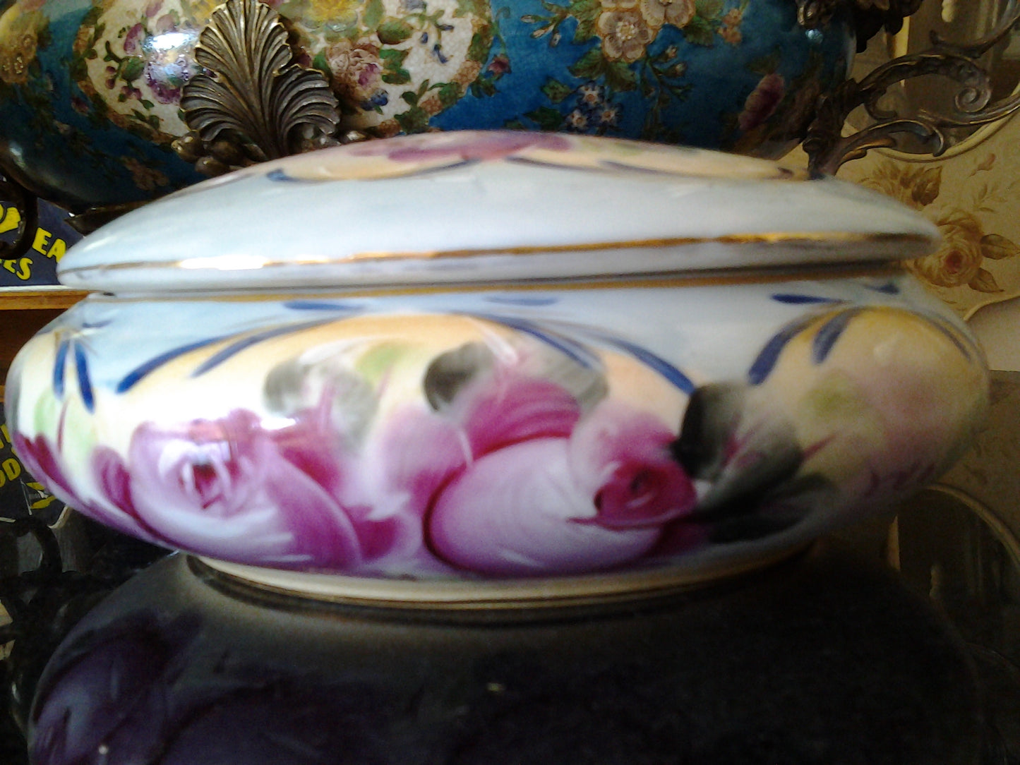 Porcelain - Jewelry Box w/ Hand Painted Pink Rose-Jantiques LLC.