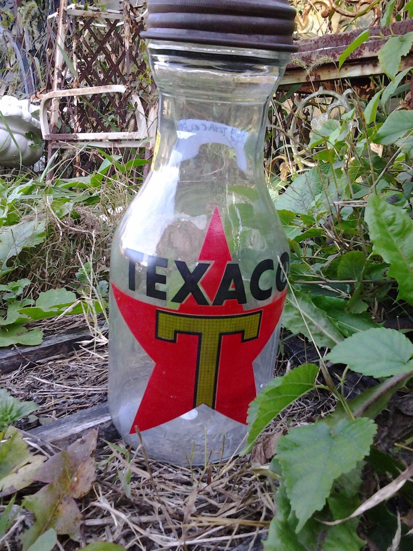 Oil Bottle - Texaco " T " w/ Lid Cap-Jantiques LLC.