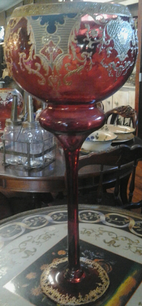 Moser Glass - 3 Piece Set Cranberry Red w/ Gilded-Jantiques LLC.