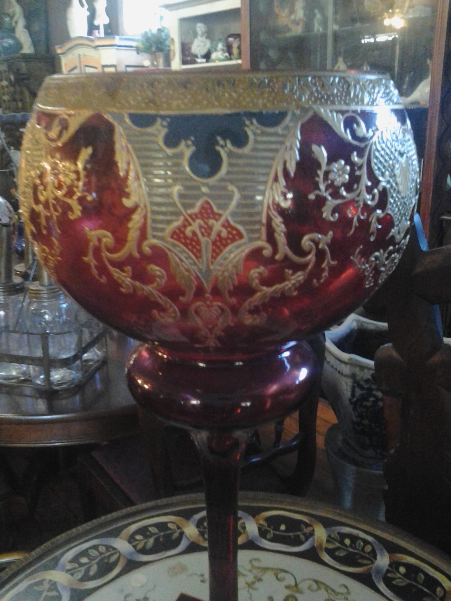 Moser Glass - 3 Piece Set Cranberry Red w/ Gilded-Jantiques LLC.