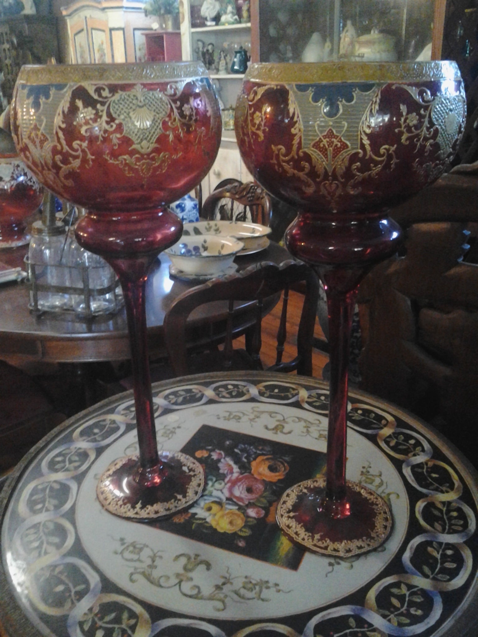 Moser Glass - 3 Piece Set Cranberry Red w/ Gilded-Jantiques LLC.