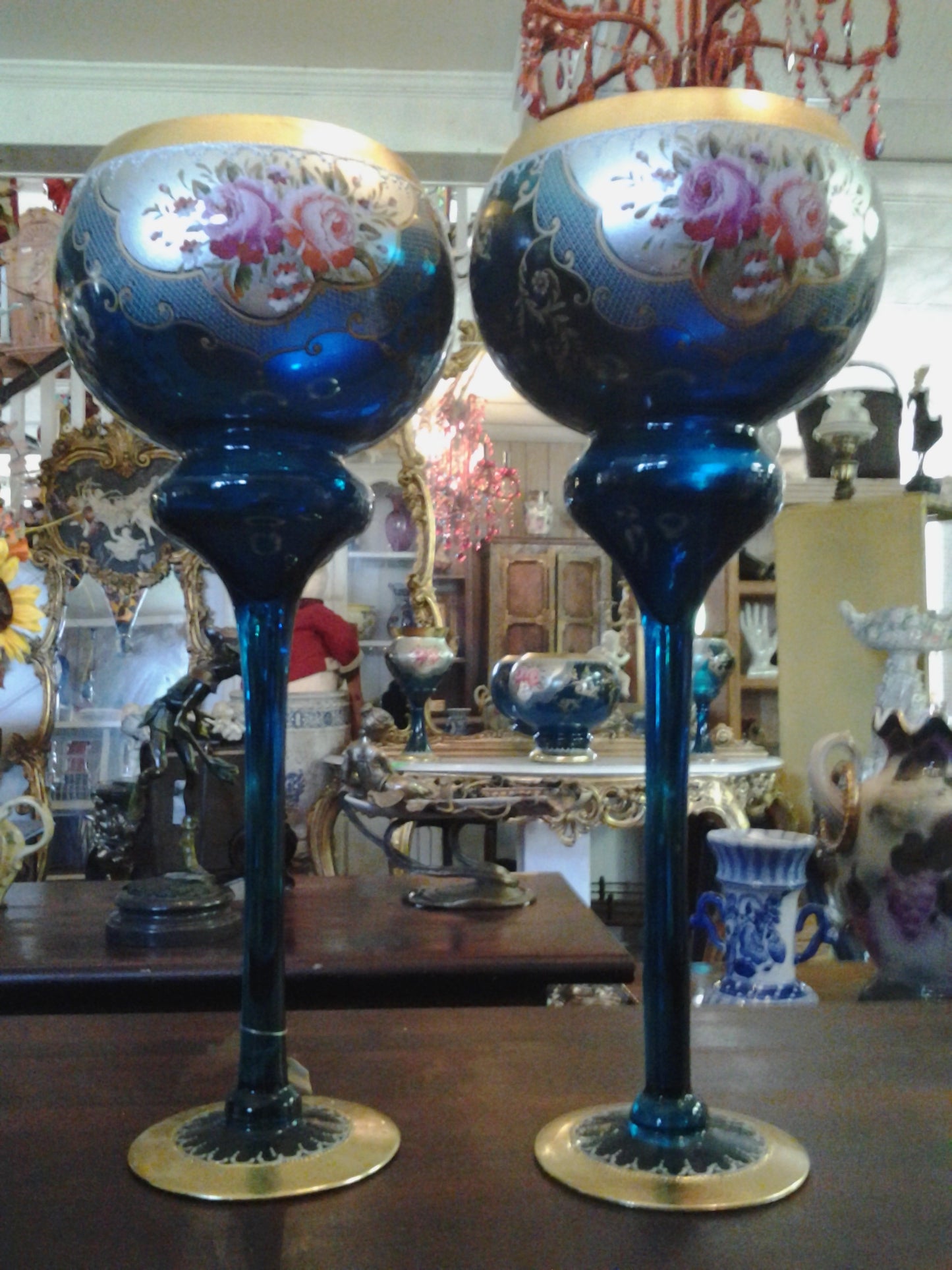 Moser Glass - 3 Piece Set Cobalt Blue w/ Gilded-Jantiques LLC.