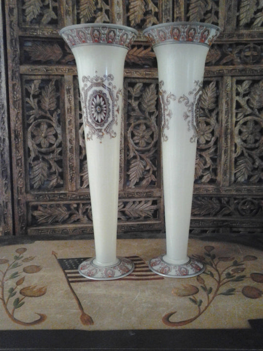 Moser Glass - Pair of Cream White Vase Shape-Jantiques LLC.