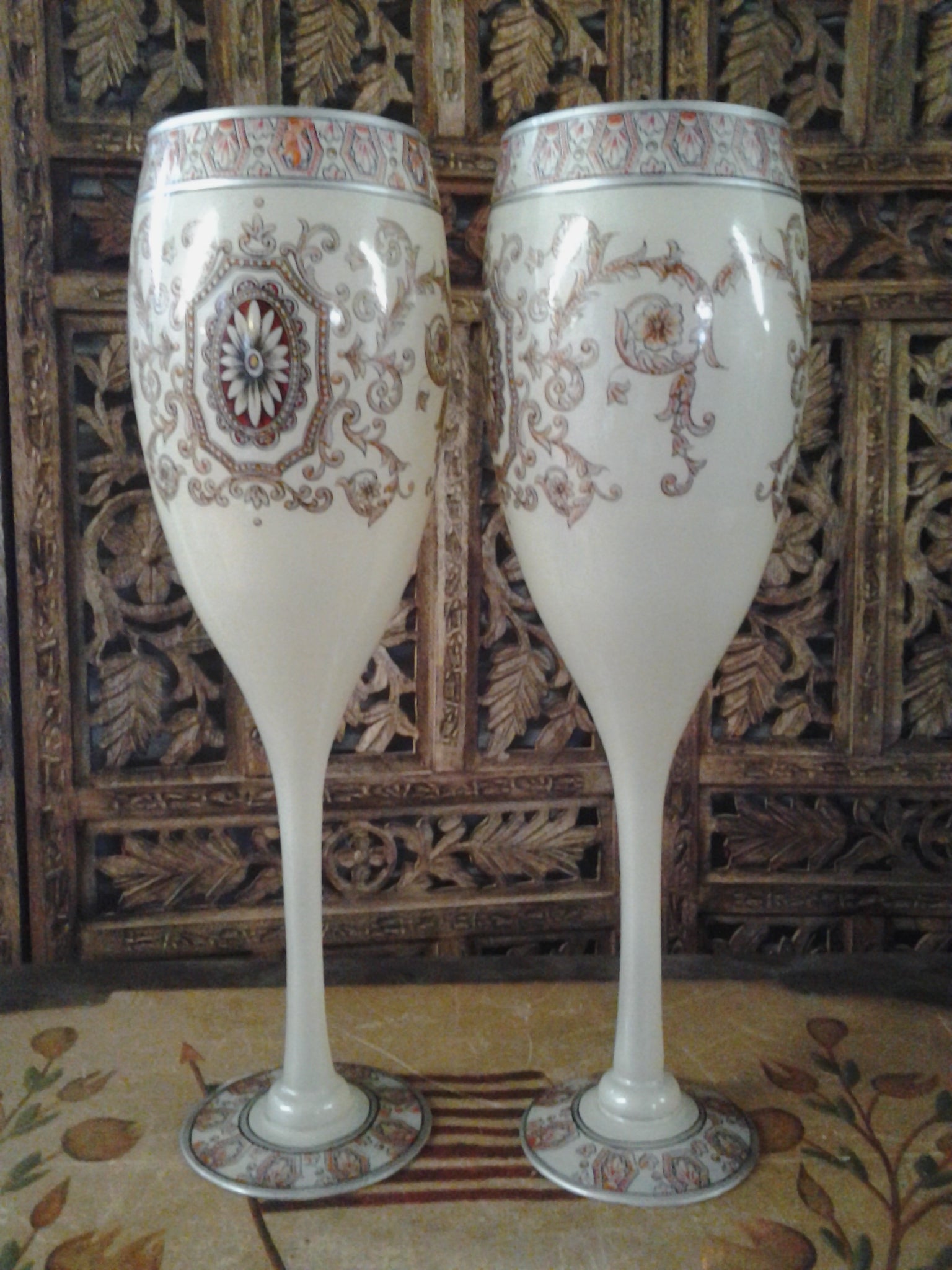 Moser Glass - Pair of Cream White Cup Shape-Jantiques LLC.