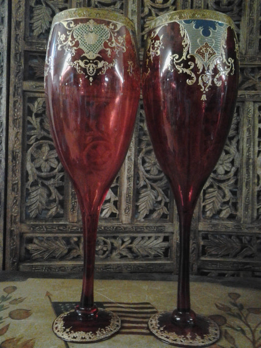 Moser Glass - Pair of Cranberry Red Cup Shape-Jantiques LLC.