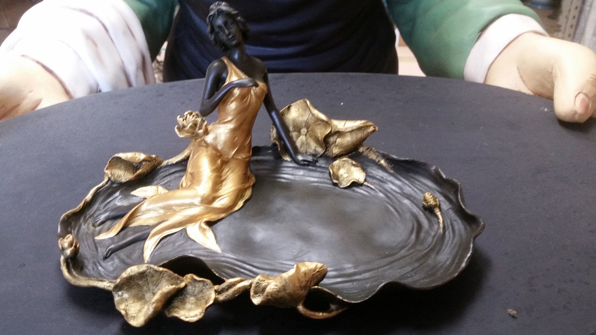 Bronze Figurine - Ormolu Lady Dish w/ Gold Gilded-Jantiques LLC.