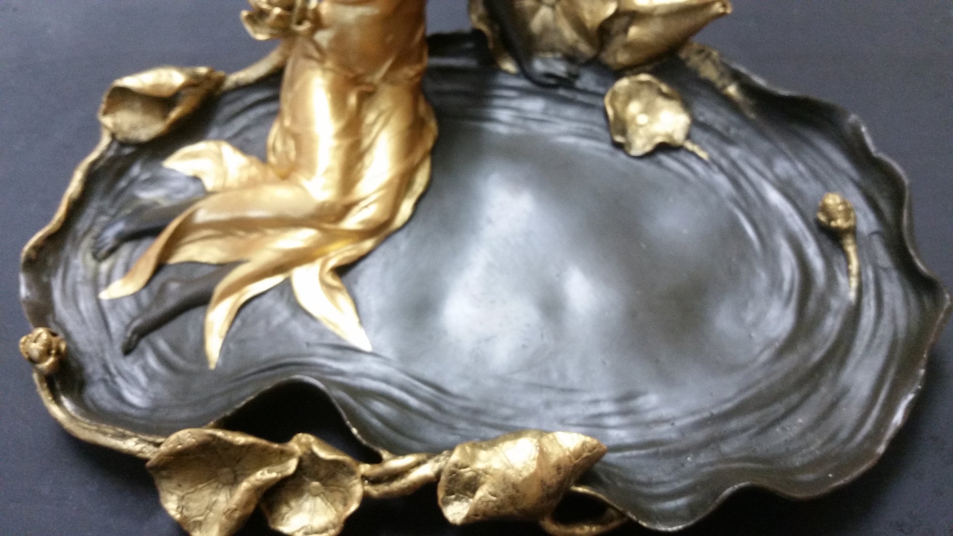 Bronze Figurine - Ormolu Lady Dish w/ Gold Gilded-Jantiques LLC.