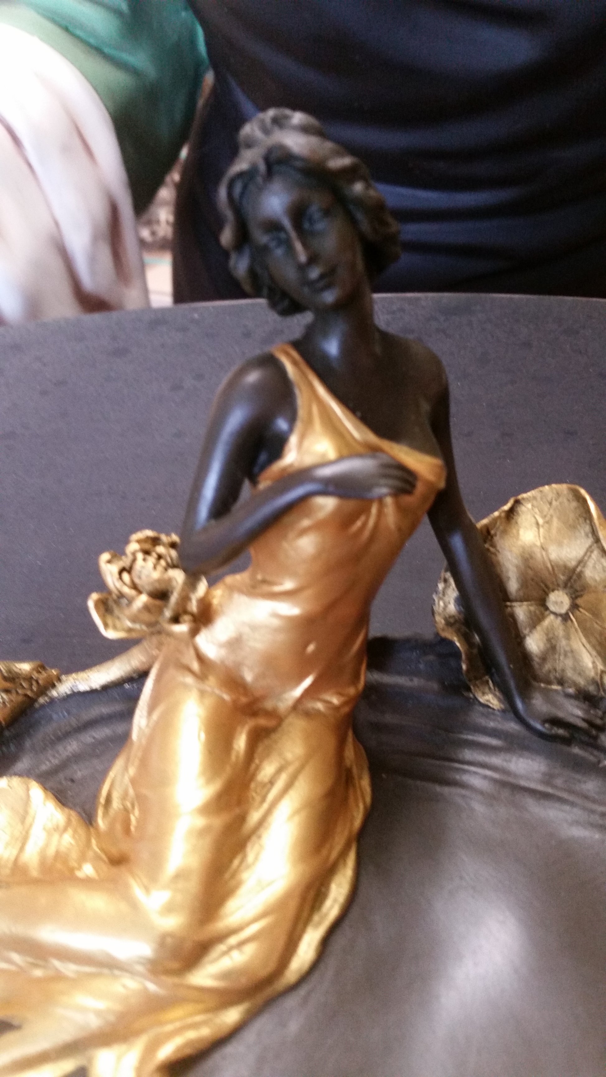 Bronze Figurine - Ormolu Lady Dish w/ Gold Gilded-Jantiques LLC.