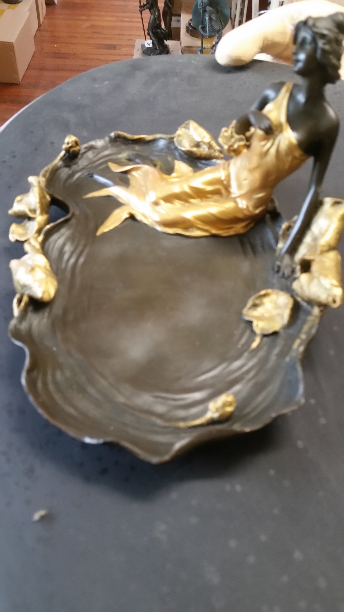 Bronze Figurine - Ormolu Lady Dish w/ Gold Gilded-Jantiques LLC.