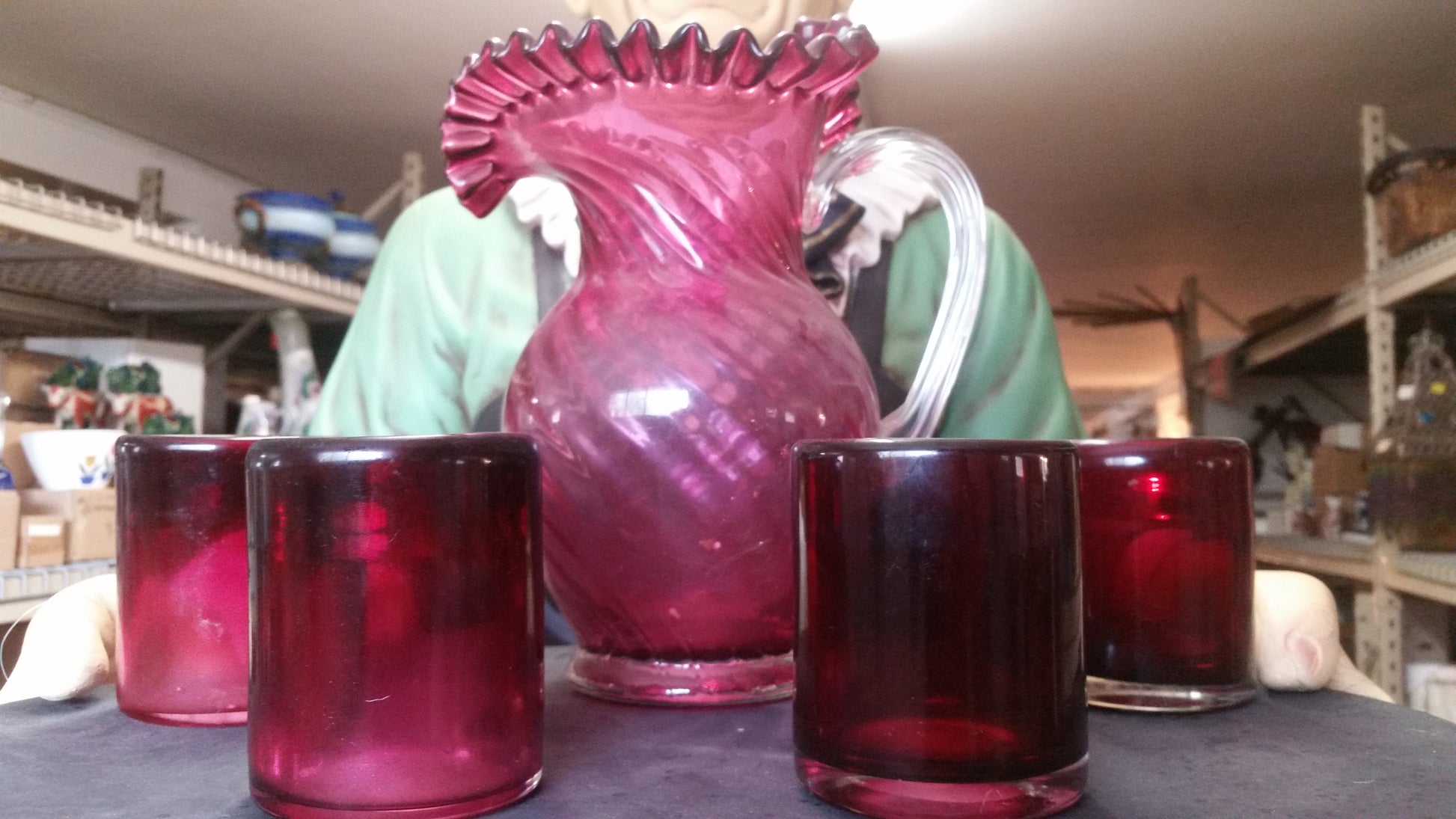 Moser Glass - Cranberry 5 Piece Pitcher Set-Jantiques LLC.