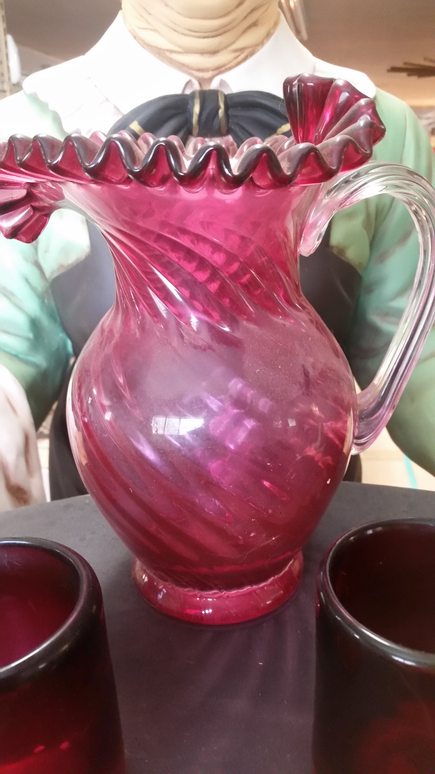 Moser Glass - Cranberry 5 Piece Pitcher Set-Jantiques LLC.