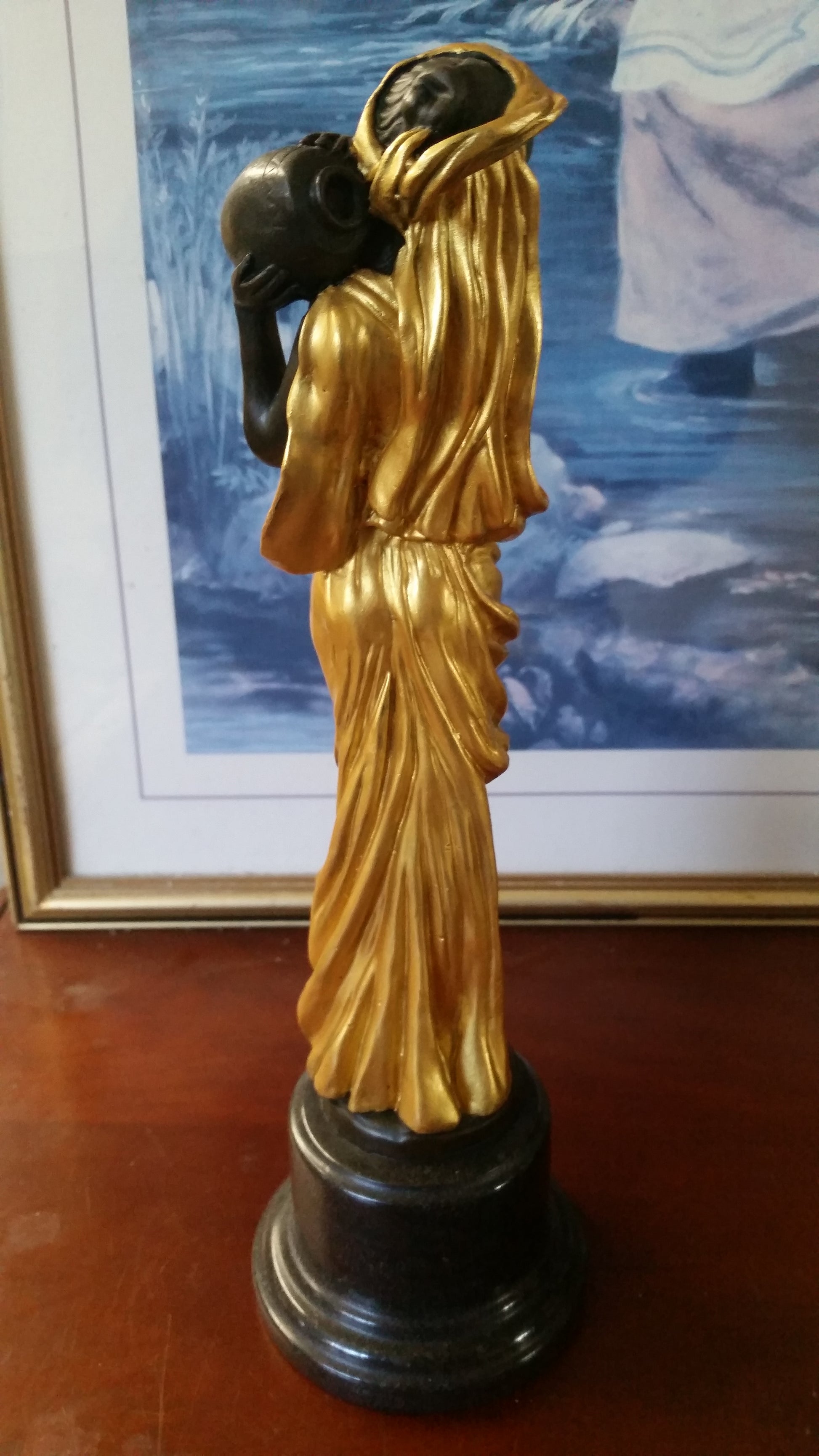 Bronze Figurine - Lady on Gold Gilded w/ Urn on Left-Jantiques LLC.