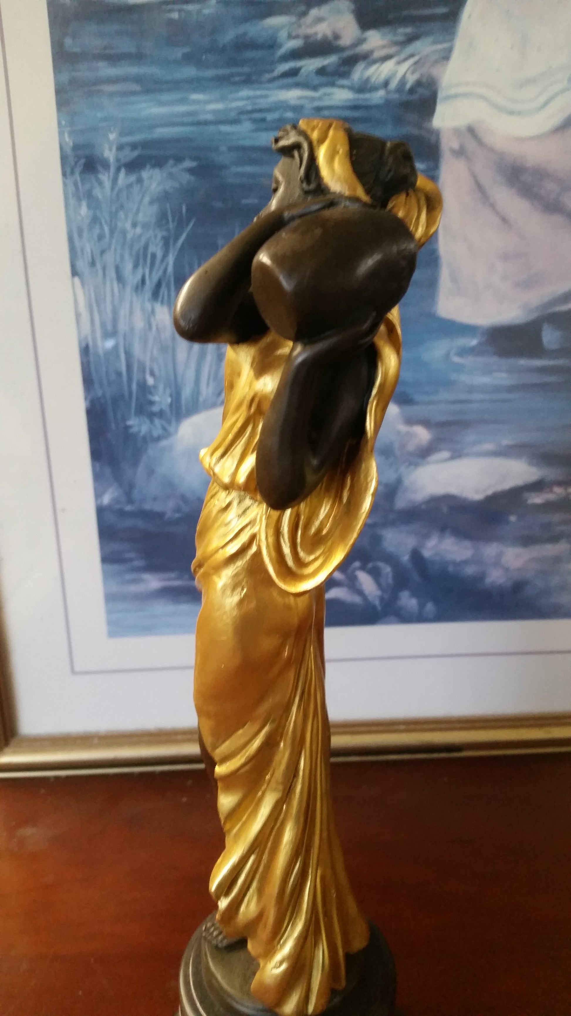 Bronze Figurine - Lady on Gold Gilded w/ Urn on Left-Jantiques LLC.