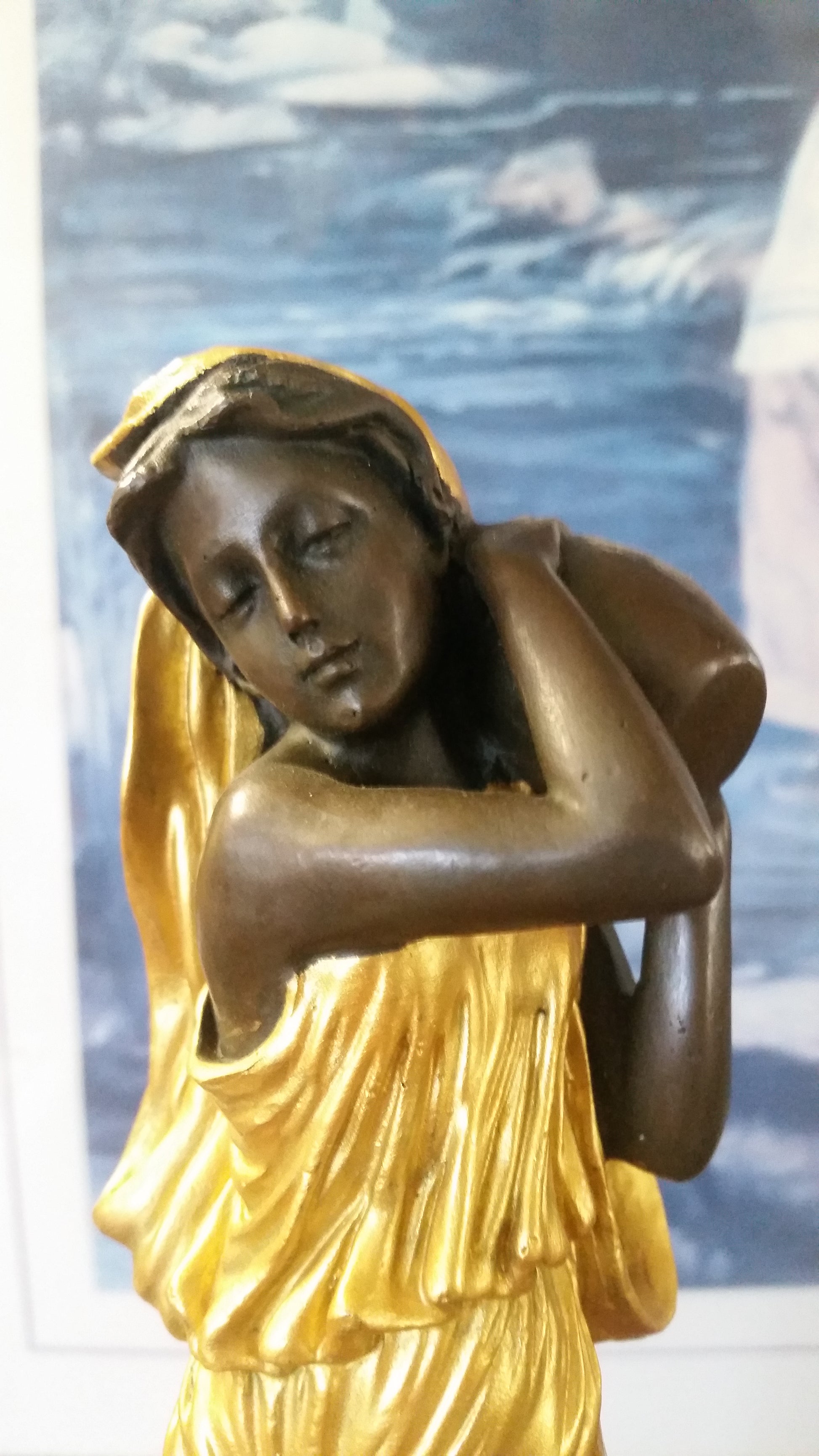 Bronze Figurine - Lady on Gold Gilded w/ Urn on Left-Jantiques LLC.