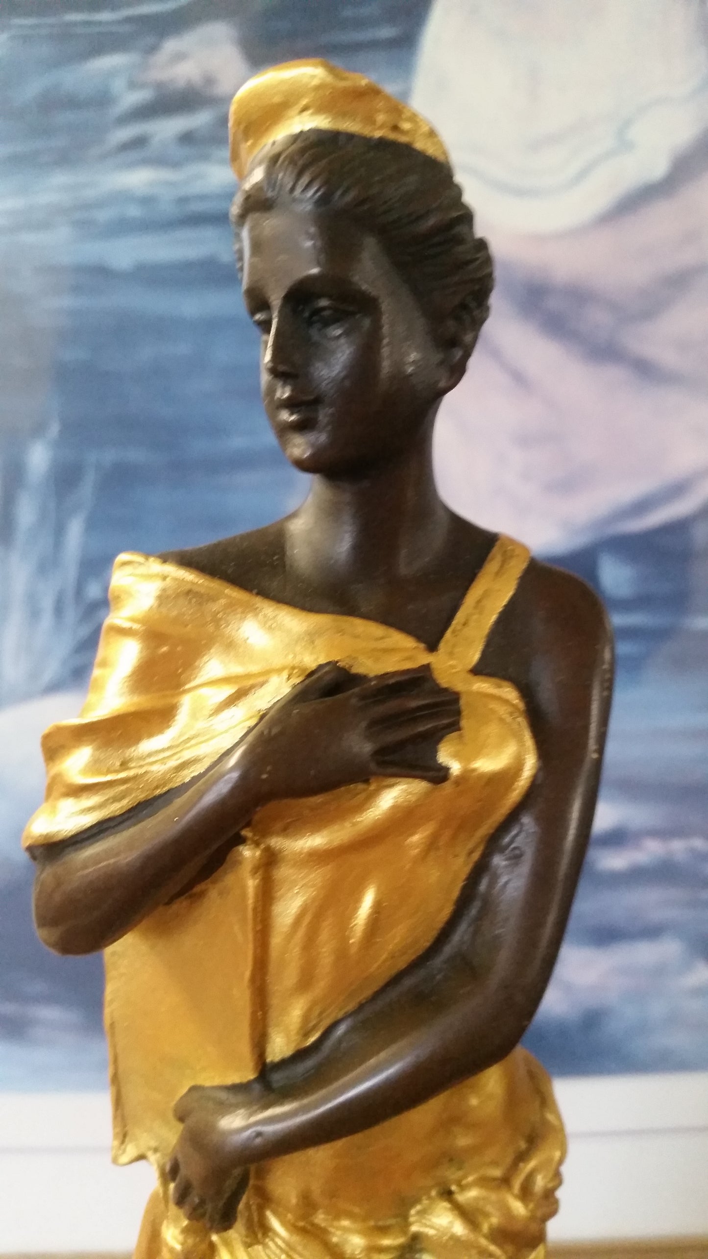 Bronze Figurine - Lady on Gold Gilded w/ Urn at Bottom-Jantiques LLC.