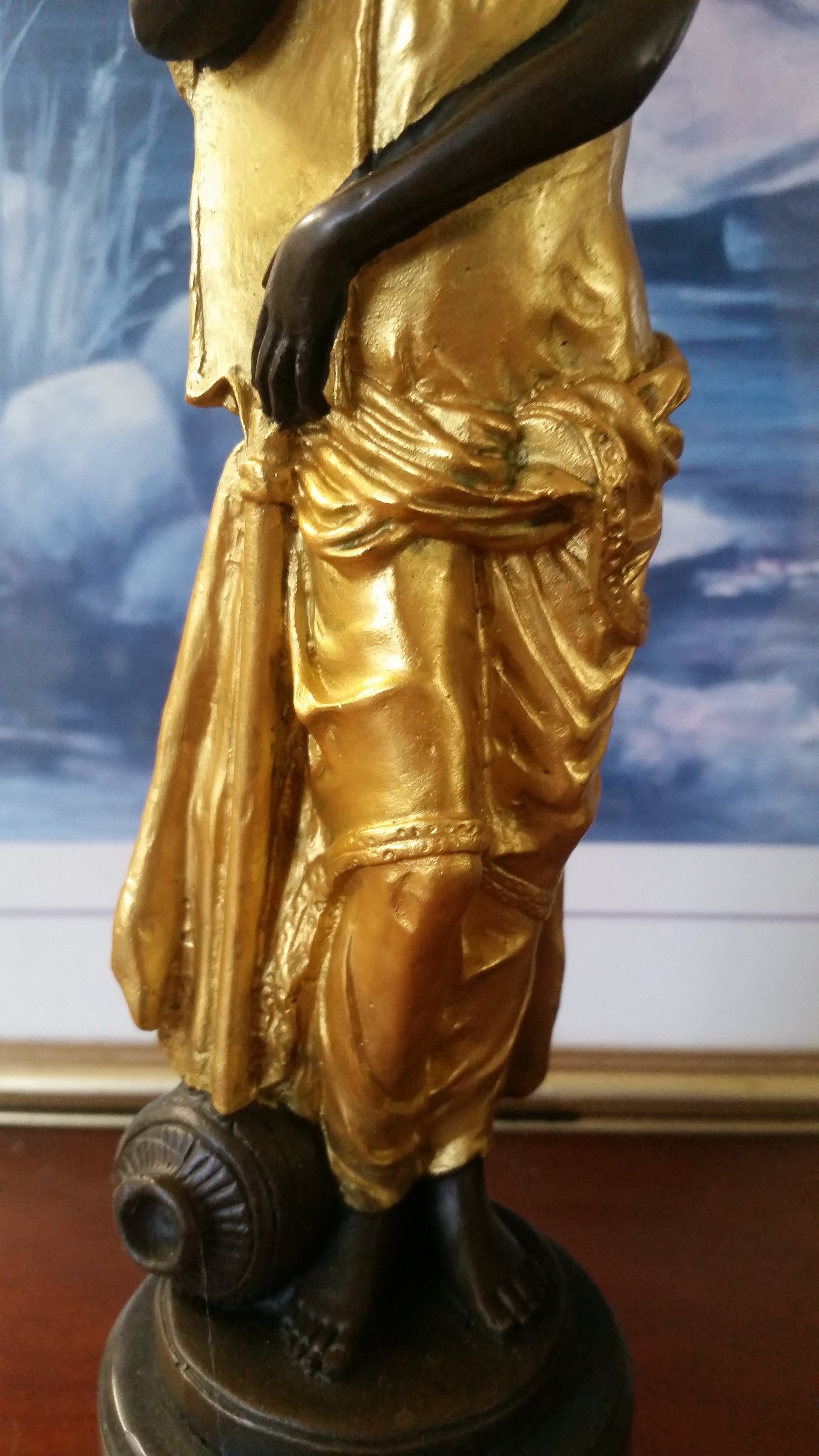 Bronze Figurine - Lady on Gold Gilded w/ Urn at Bottom-Jantiques LLC.