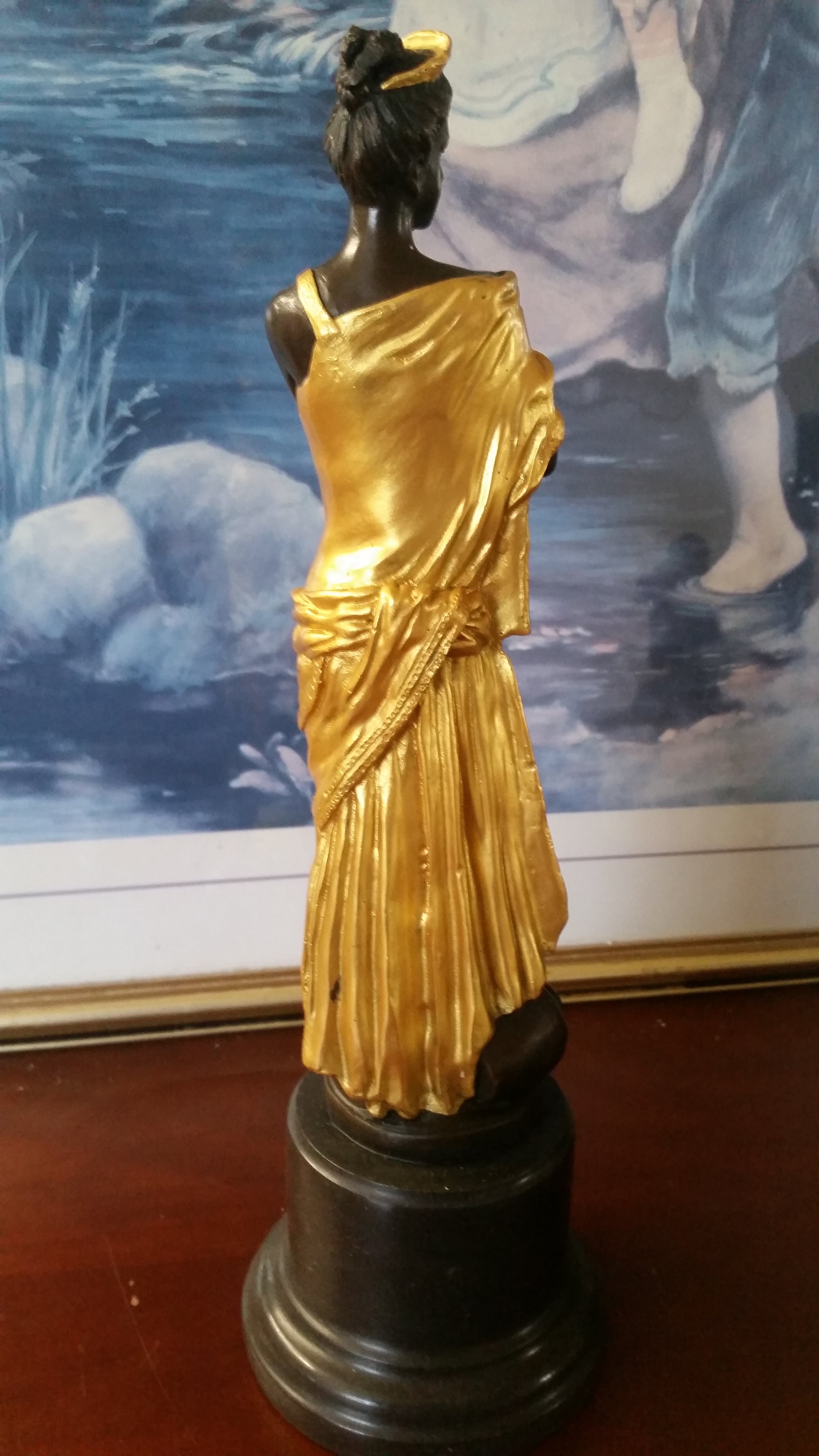 Bronze Figurine - Lady on Gold Gilded w/ Urn at Bottom-Jantiques LLC.