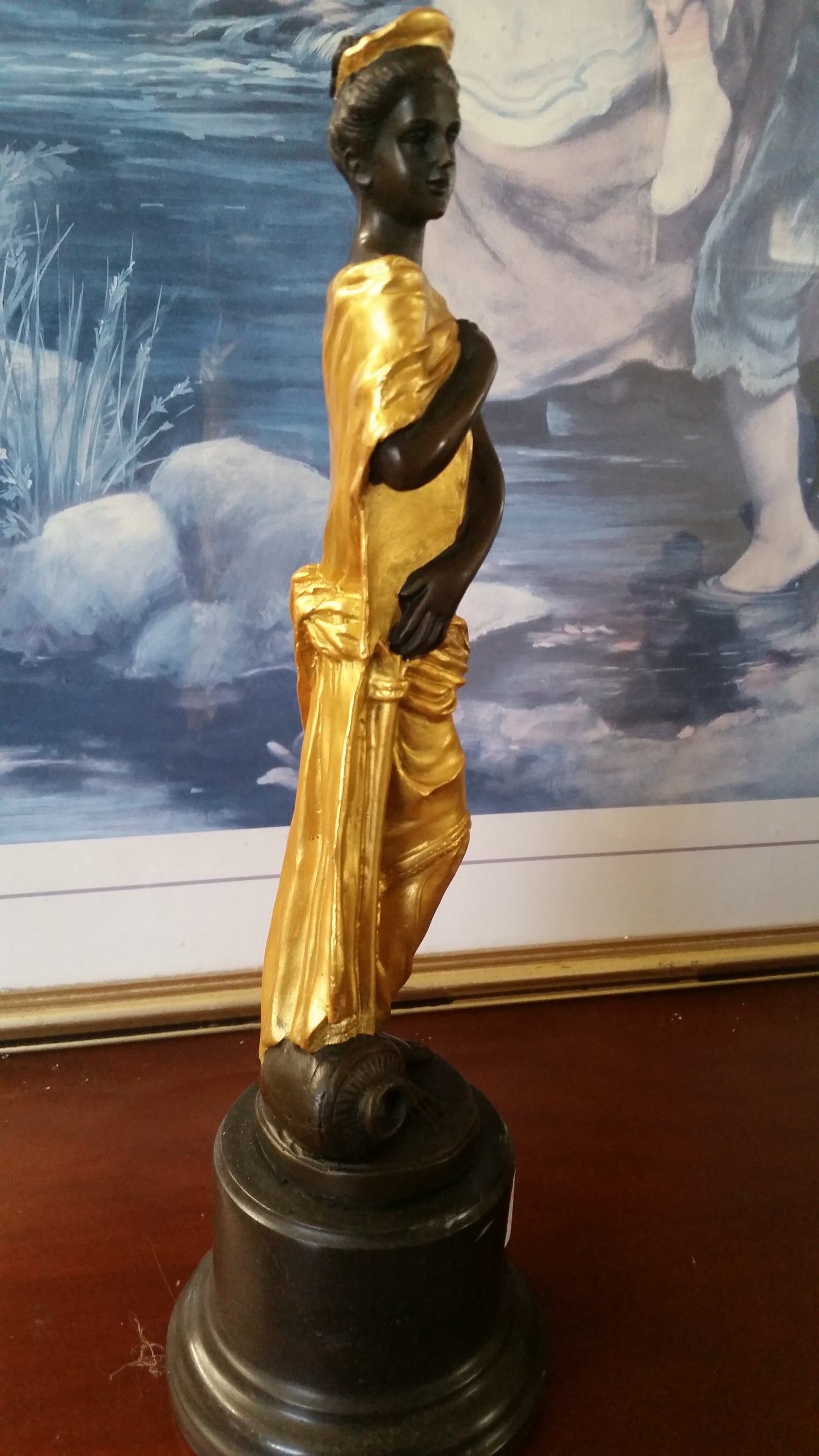 Bronze Figurine - Lady on Gold Gilded w/ Urn at Bottom-Jantiques LLC.