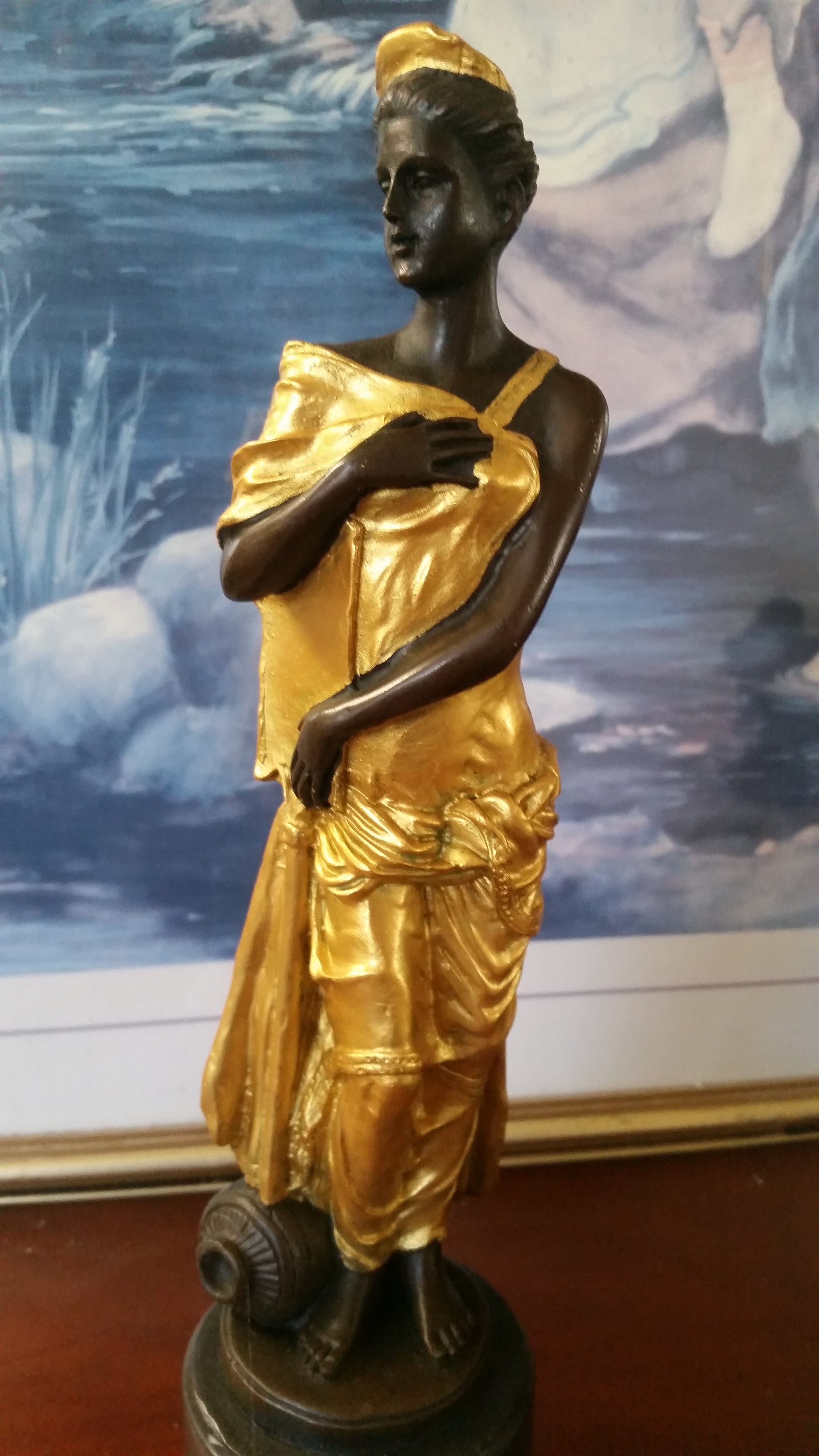 Bronze Figurine - Lady on Gold Gilded w/ Urn at Bottom-Jantiques LLC.