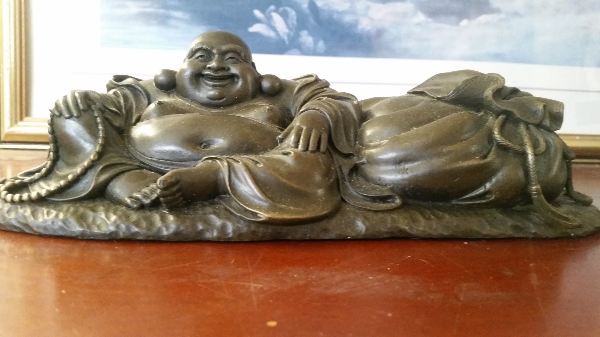 Bronze Figurine - Smiling Hotei God Of Wealth-Jantiques LLC.