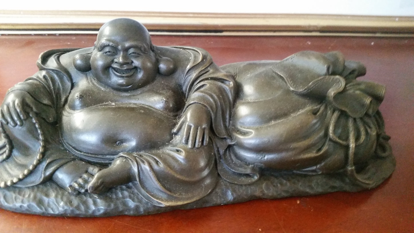 Bronze Figurine - Smiling Hotei God Of Wealth-Jantiques LLC.