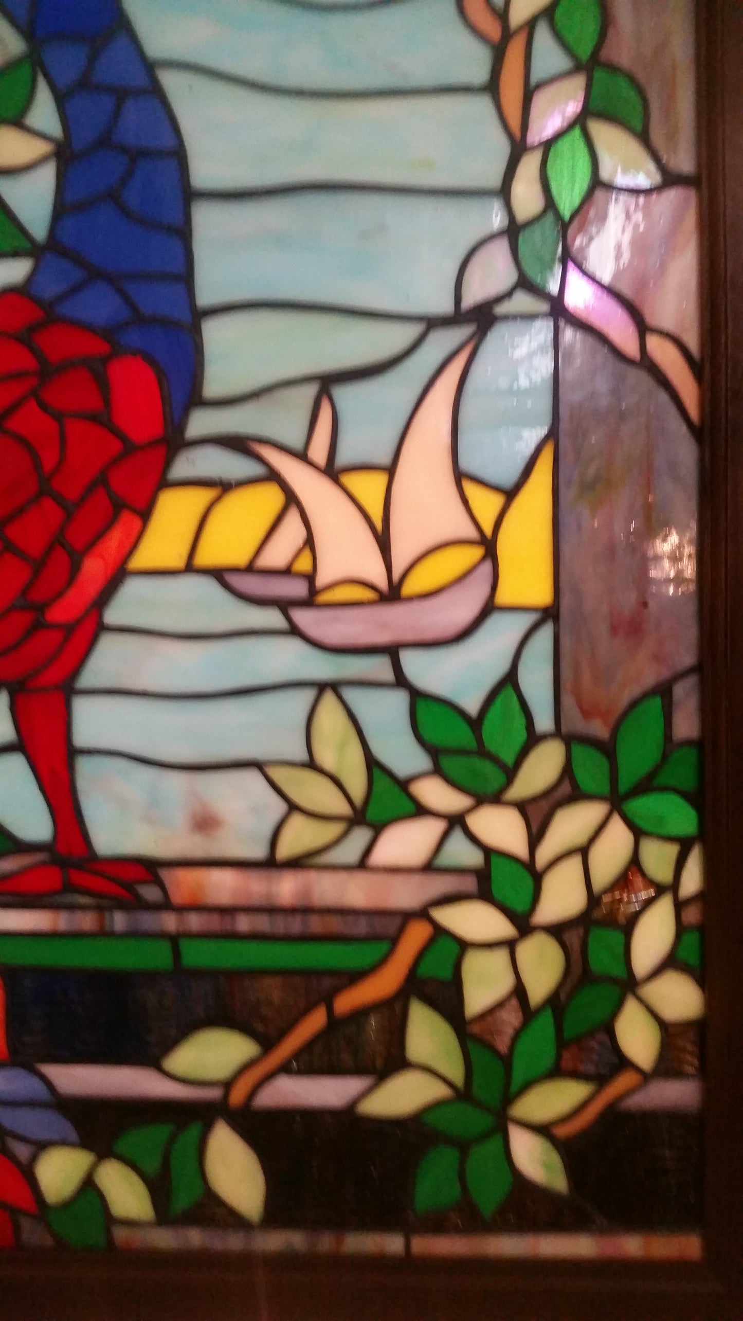 Glass Window - Stained Leaded Wood Frame Peacock Design-Jantiques LLC.