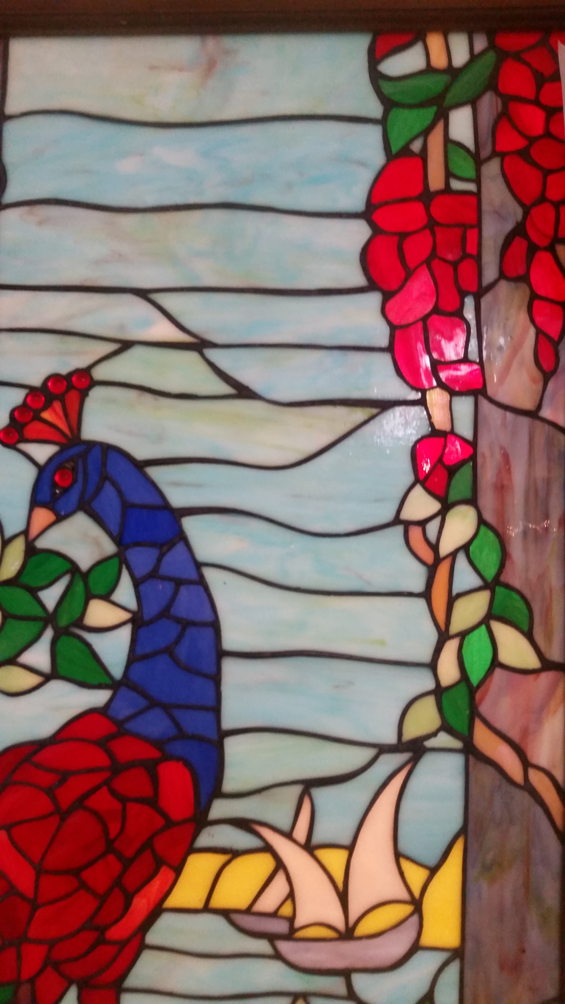 Glass Window - Stained Leaded Wood Frame Peacock Design-Jantiques LLC.