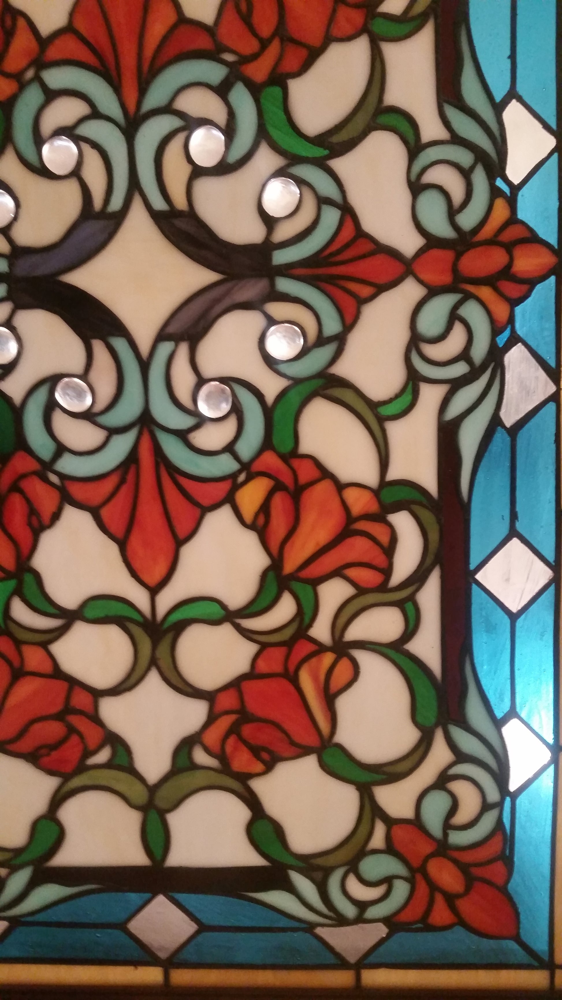 Glass Window - Stained Leaded Wood Frame Victorian w/ Flowers Design-Jantiques LLC.