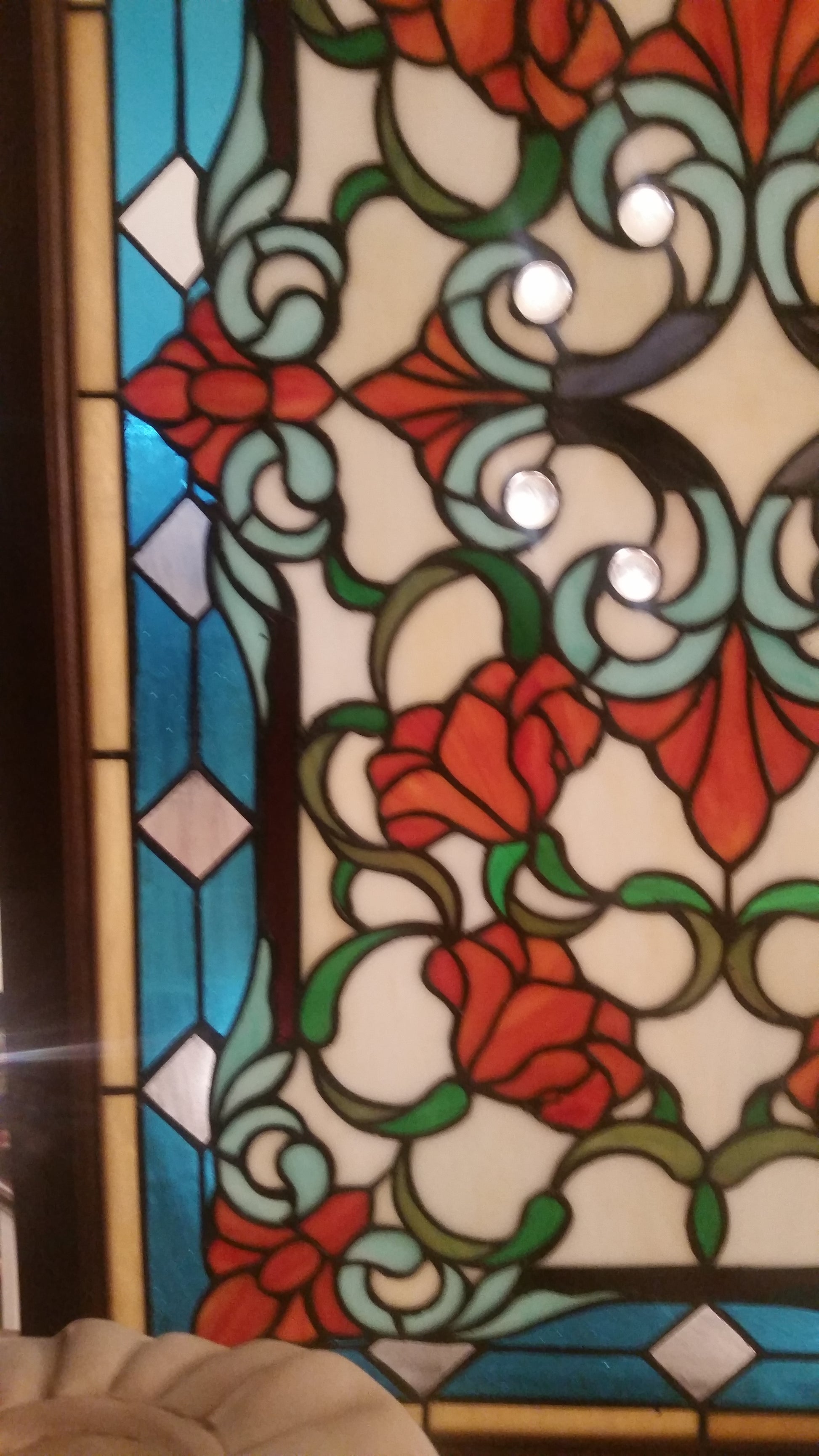 Glass Window - Stained Leaded Wood Frame Victorian w/ Flowers Design-Jantiques LLC.