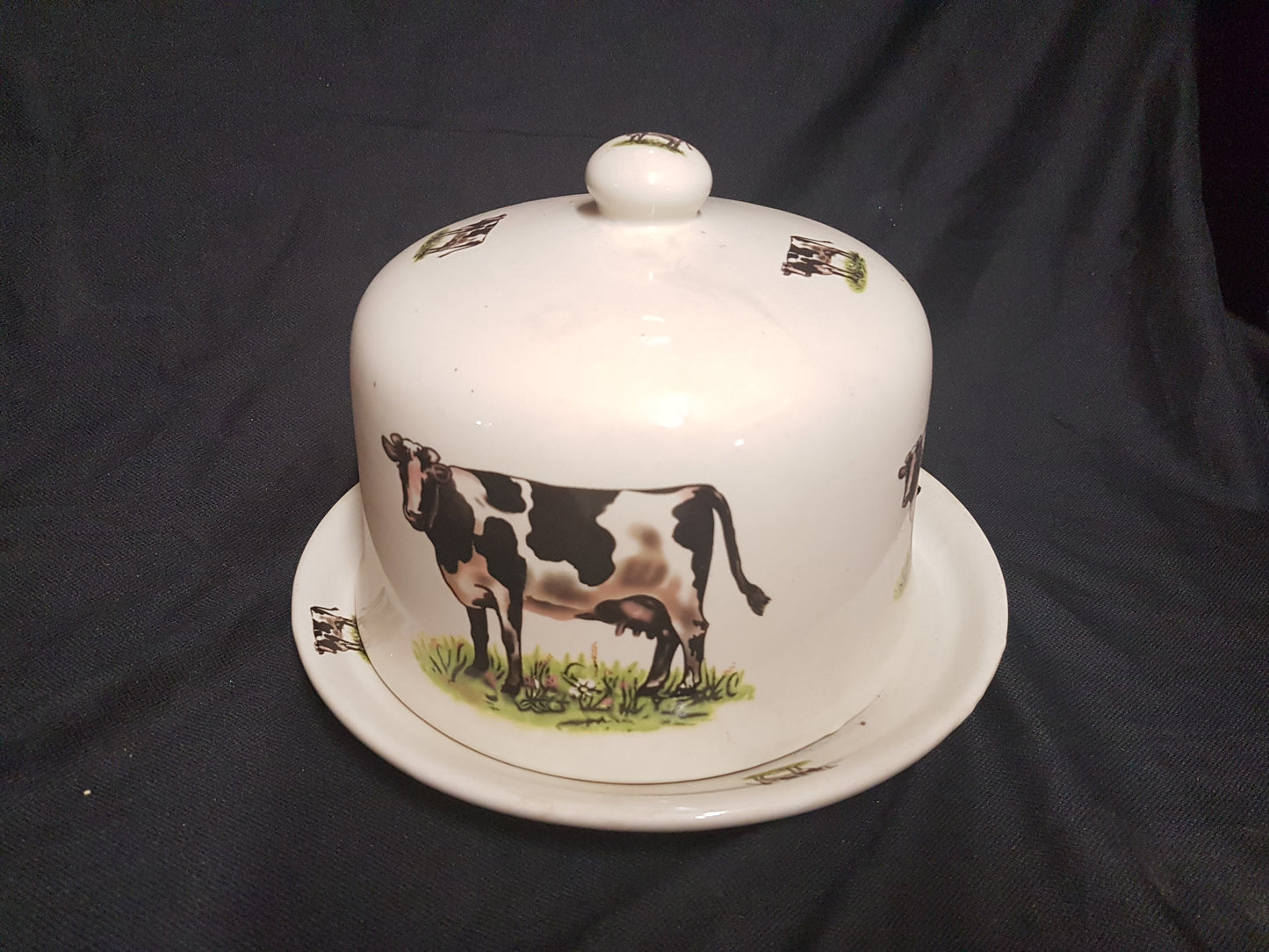 Round Cheese Dish Cow Painted-Jantiques LLC.