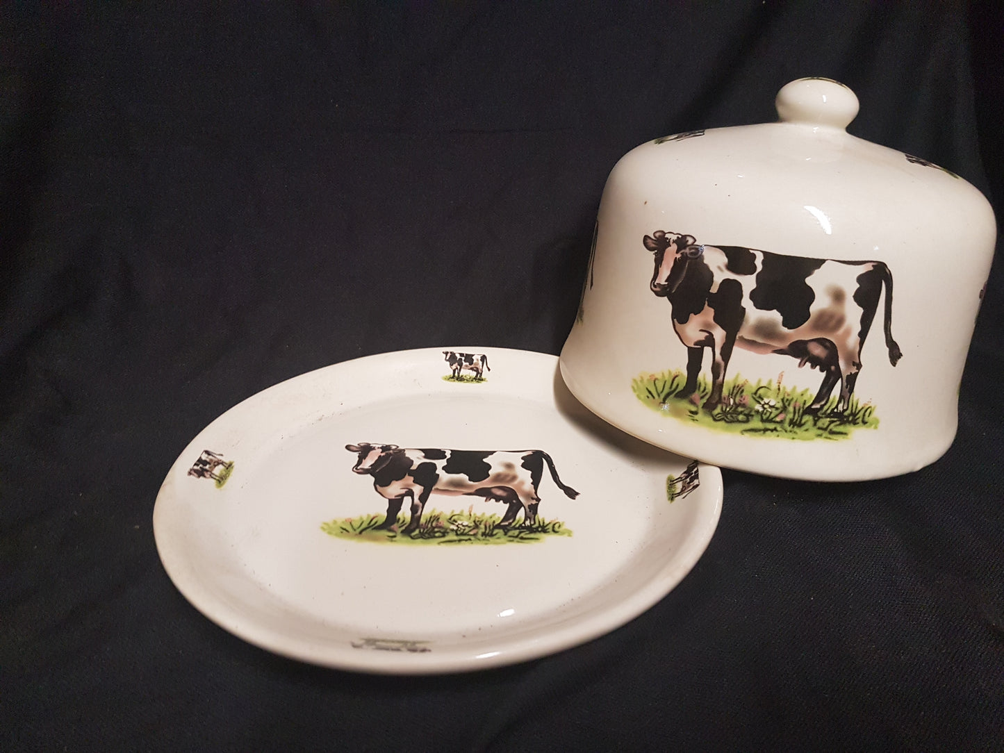 Round Cheese Dish Cow Painted-Jantiques LLC.