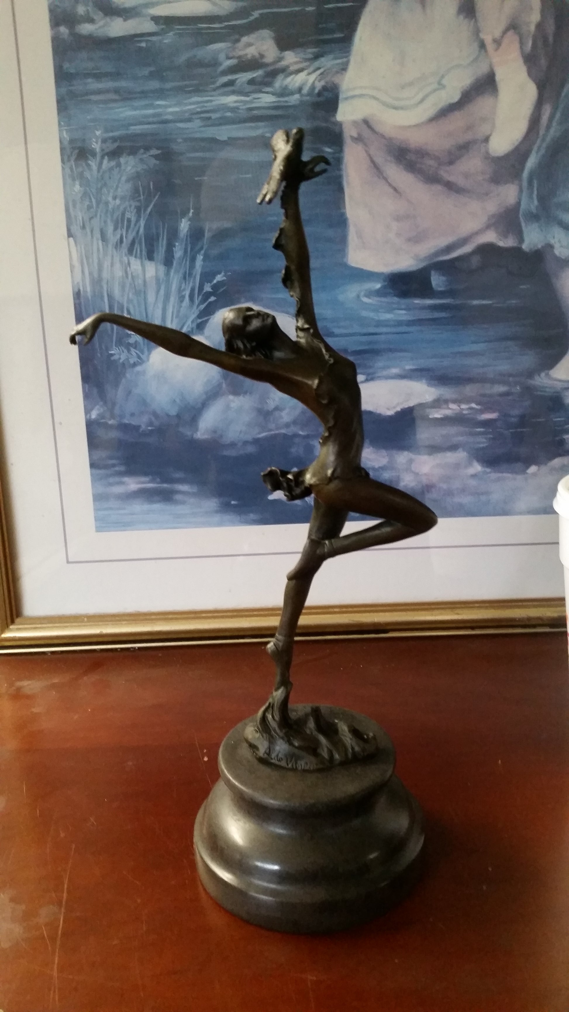 Bronze Figurine - Ballerina w/ Bird on Marble-Jantiques LLC.