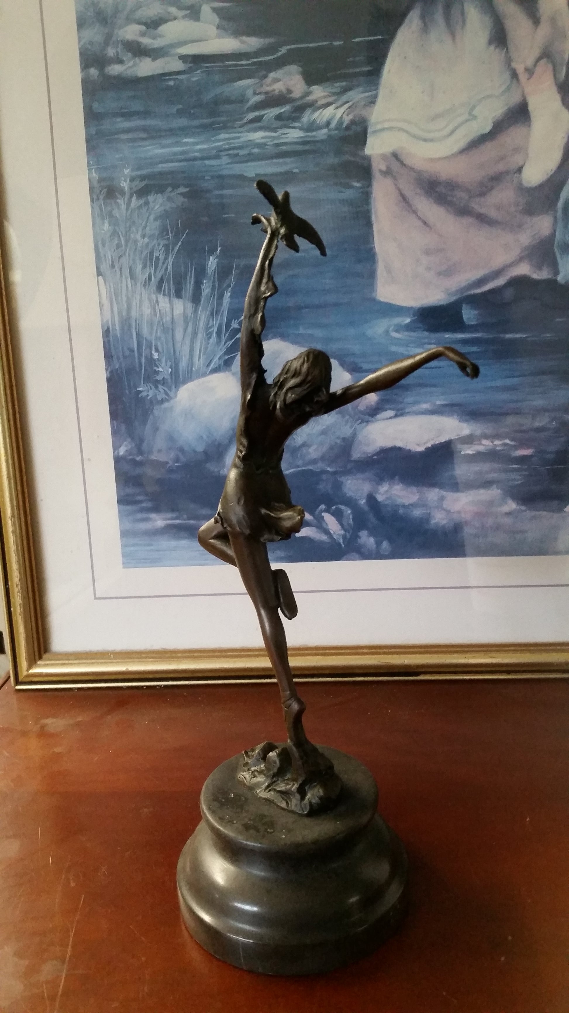 Bronze Figurine - Ballerina w/ Bird on Marble-Jantiques LLC.