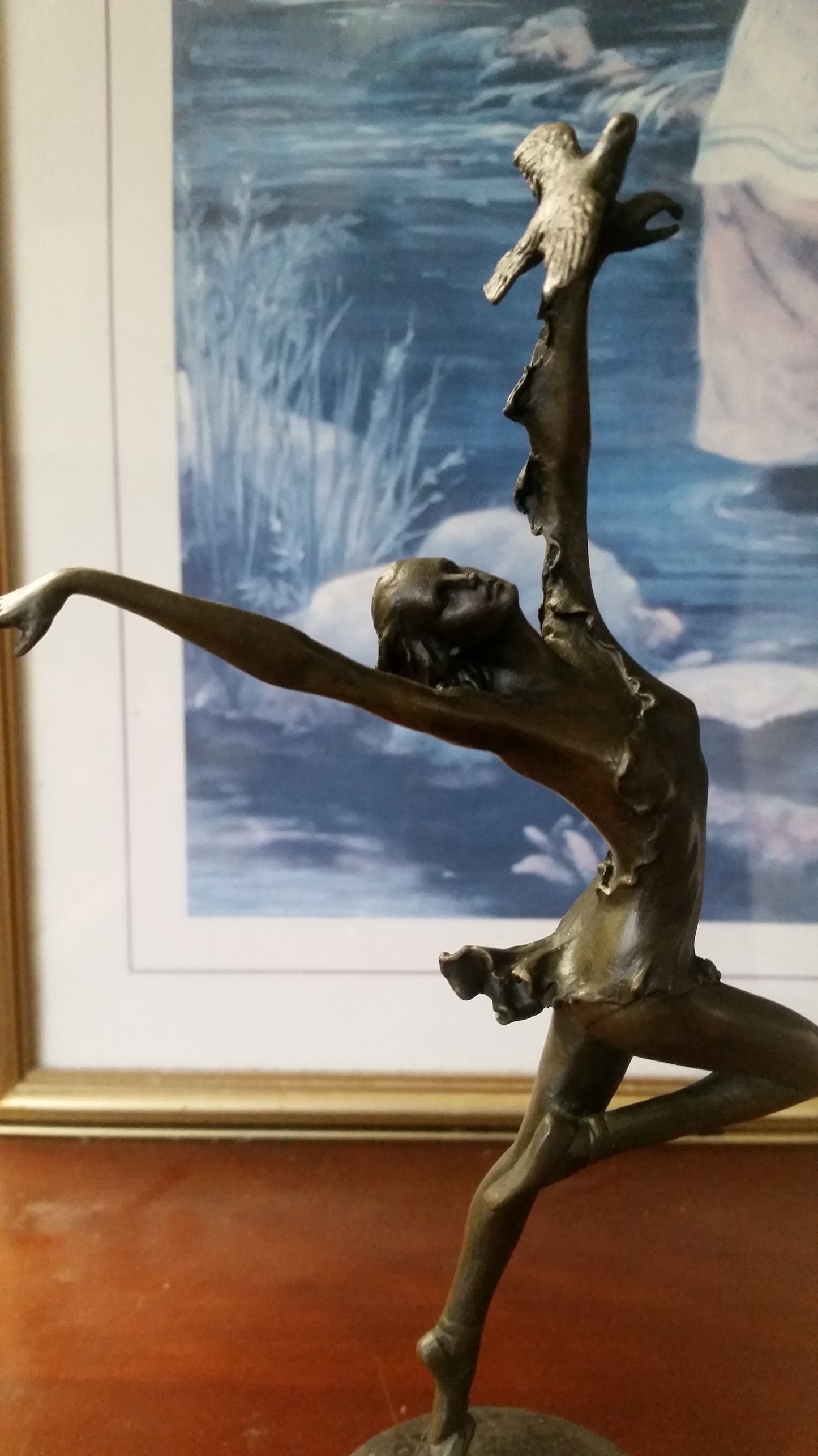 Bronze Figurine - Ballerina w/ Bird on Marble-Jantiques LLC.