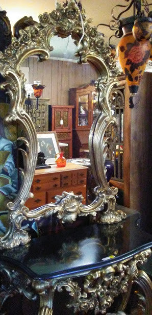 Louis XV Mirror - Console With Black Marble Table Top-Jantiques LLC.