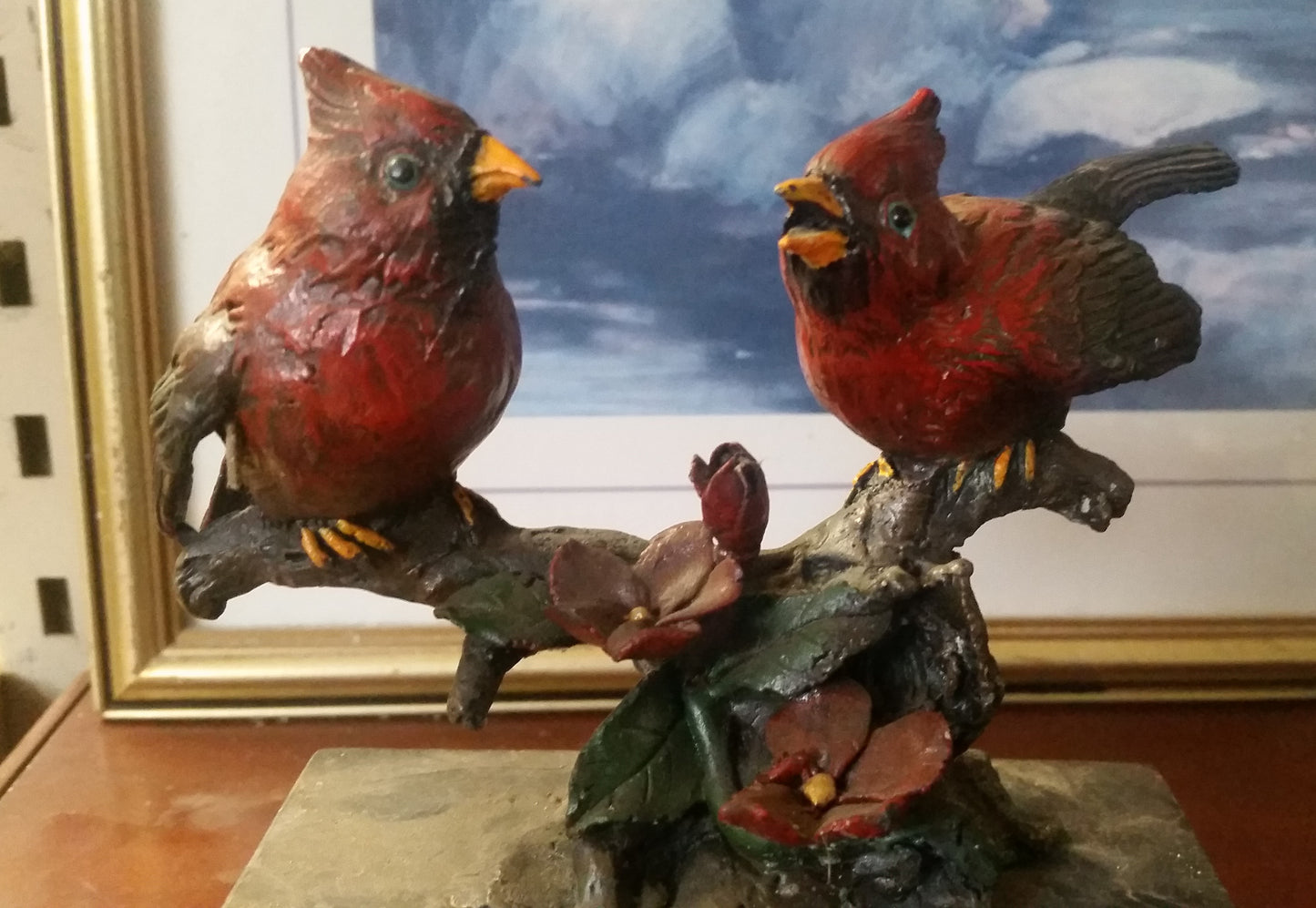 Bronze Figurine - Cardinal Birds on Marble-Jantiques LLC.