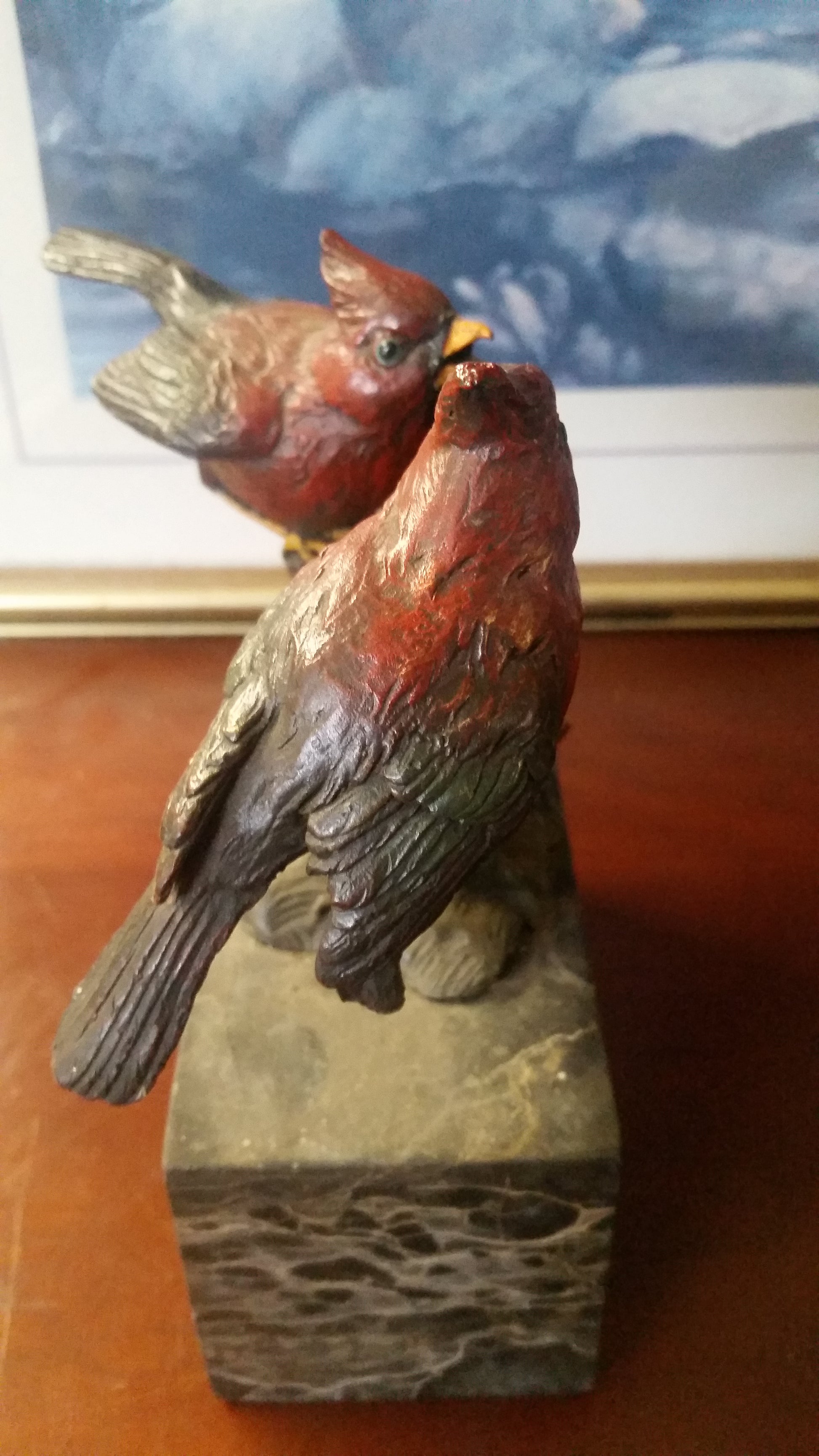 Bronze Figurine - Cardinal Birds on Marble-Jantiques LLC.