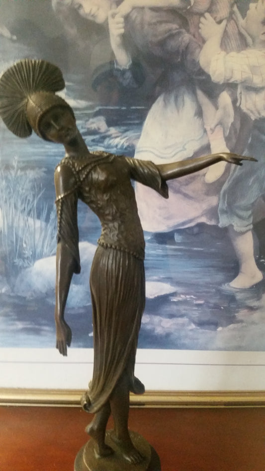 Bronze Figurine - Standing Lady on Marble-Jantiques LLC.