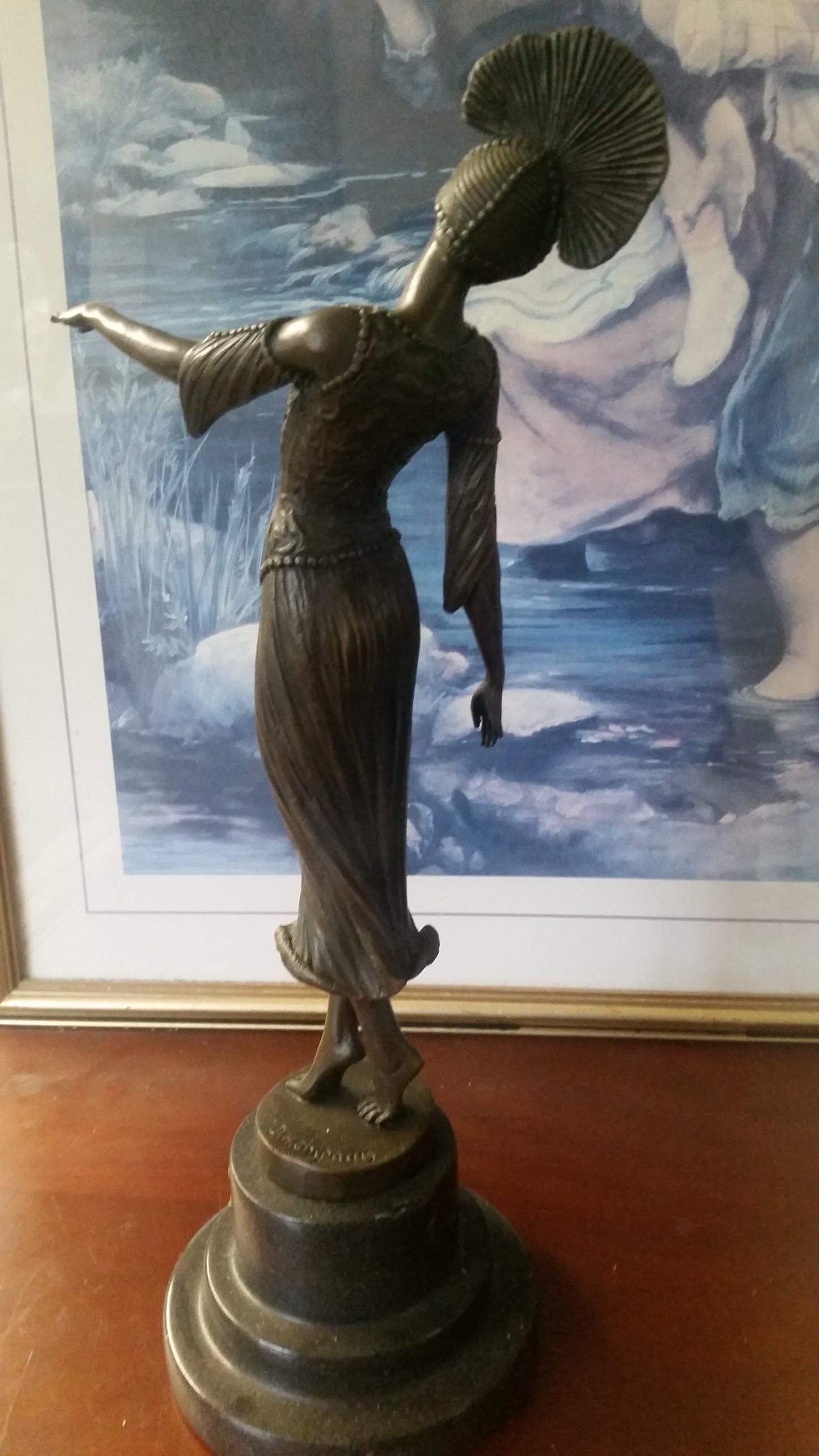 Bronze Figurine - Standing Lady on Marble-Jantiques LLC.