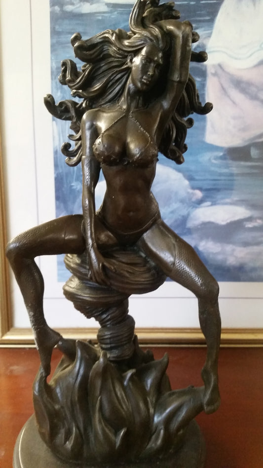 Bronze Figurine - Sexy Woman on Twirl Wind Flame-Jantiques LLC.