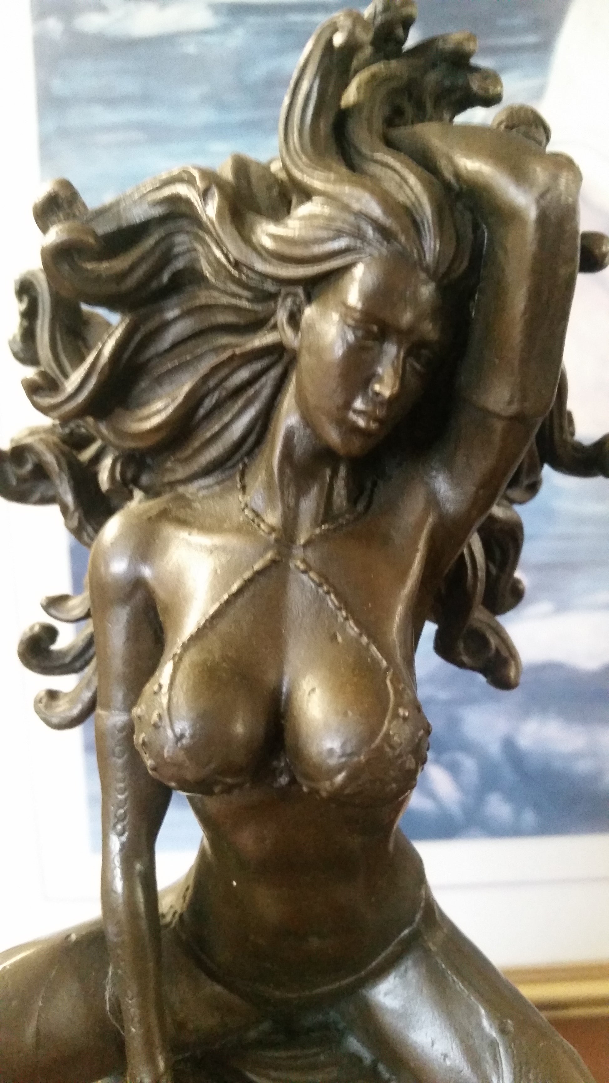 Bronze Figurine - Sexy Woman on Twirl Wind Flame-Jantiques LLC.