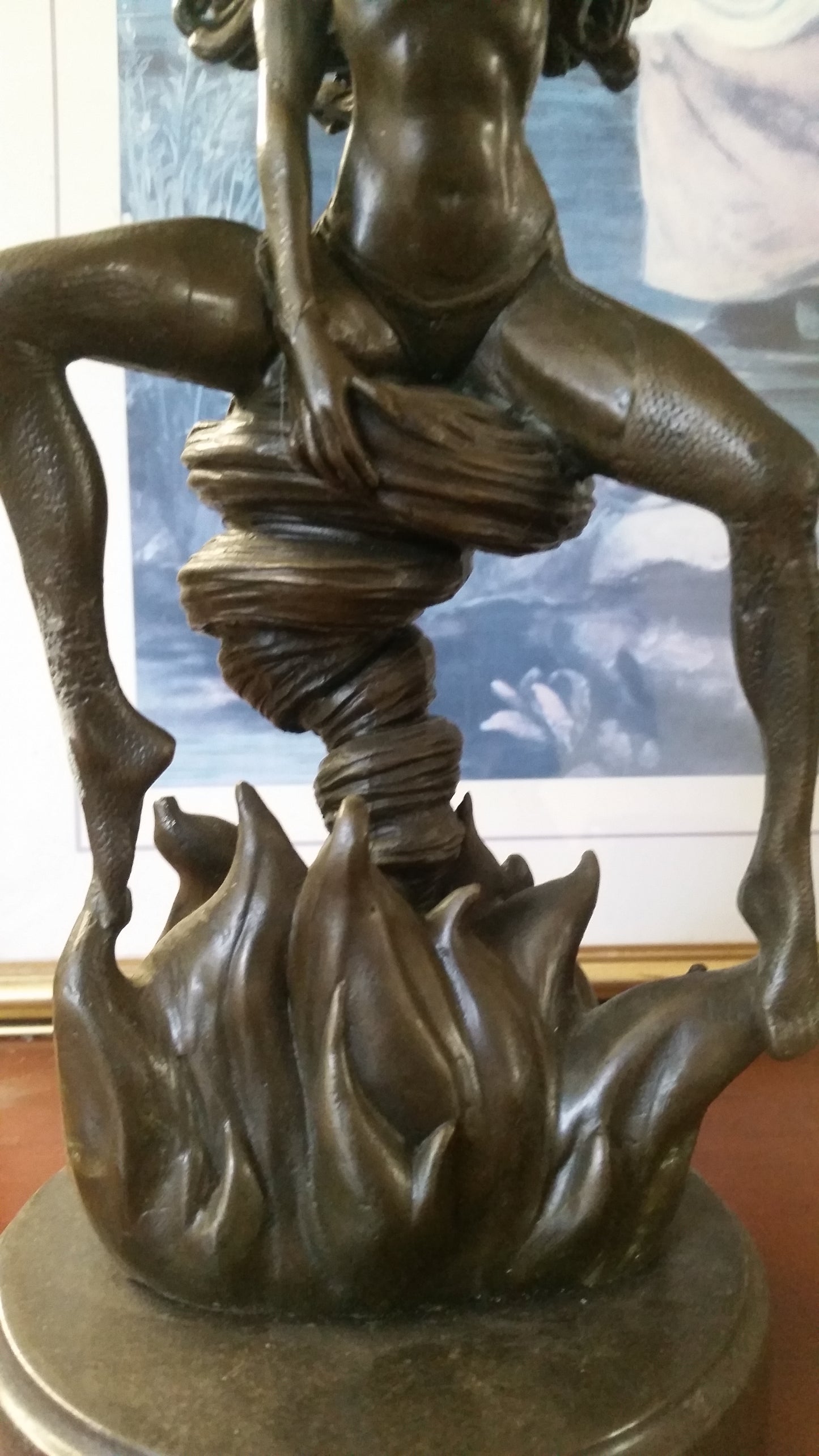 Bronze Figurine - Sexy Woman on Twirl Wind Flame-Jantiques LLC.