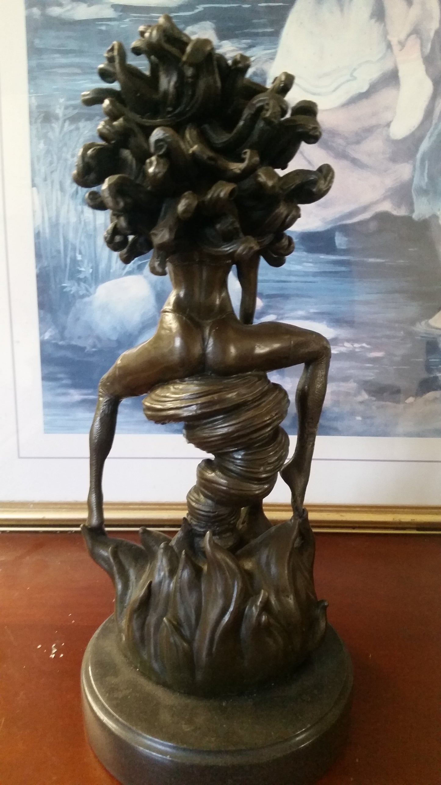 Bronze Figurine - Sexy Woman on Twirl Wind Flame-Jantiques LLC.