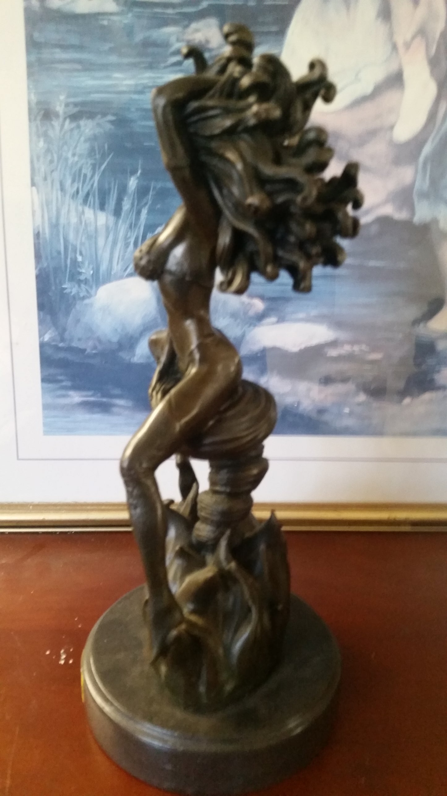 Bronze Figurine - Sexy Woman on Twirl Wind Flame-Jantiques LLC.