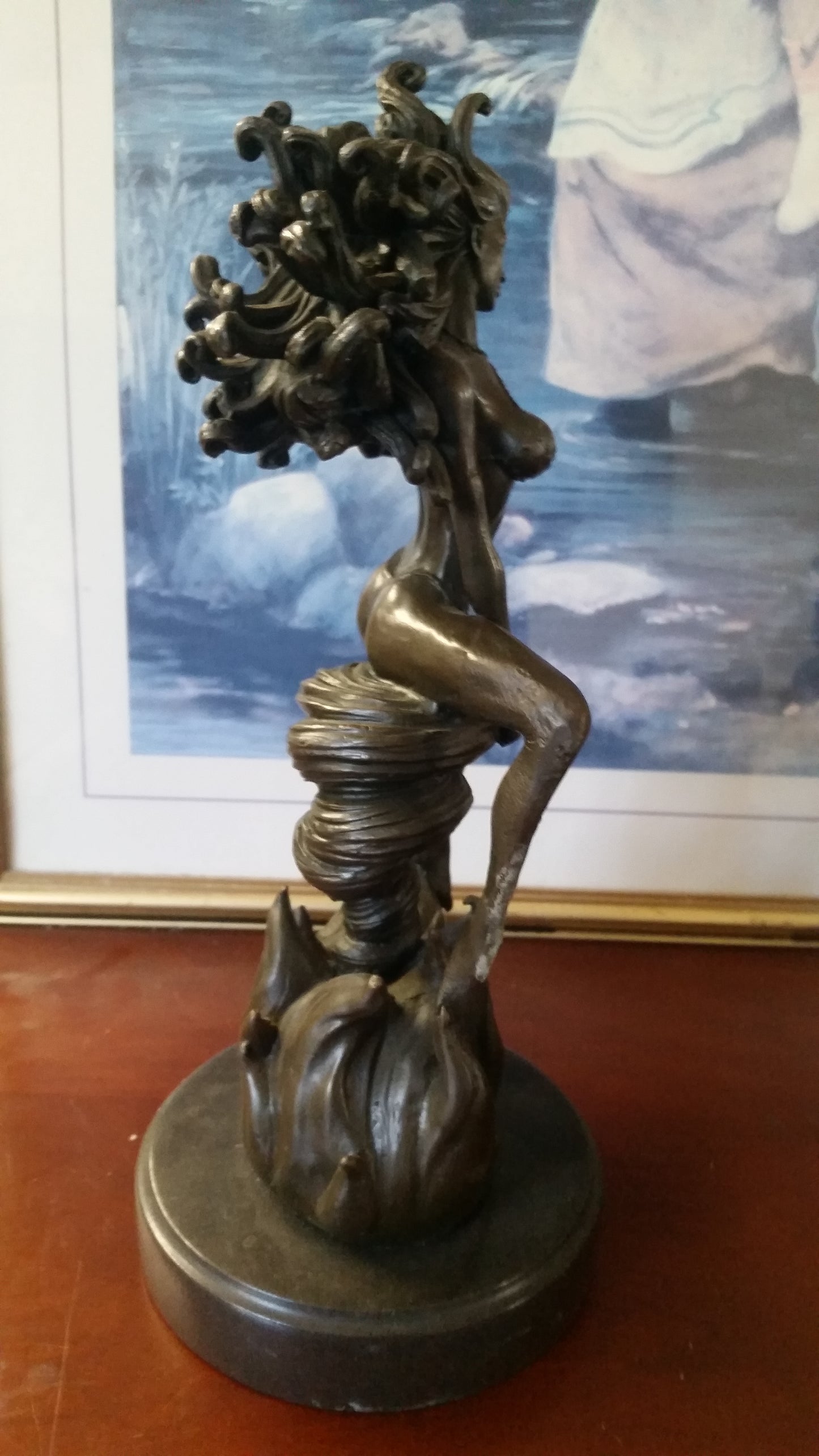 Bronze Figurine - Sexy Woman on Twirl Wind Flame-Jantiques LLC.